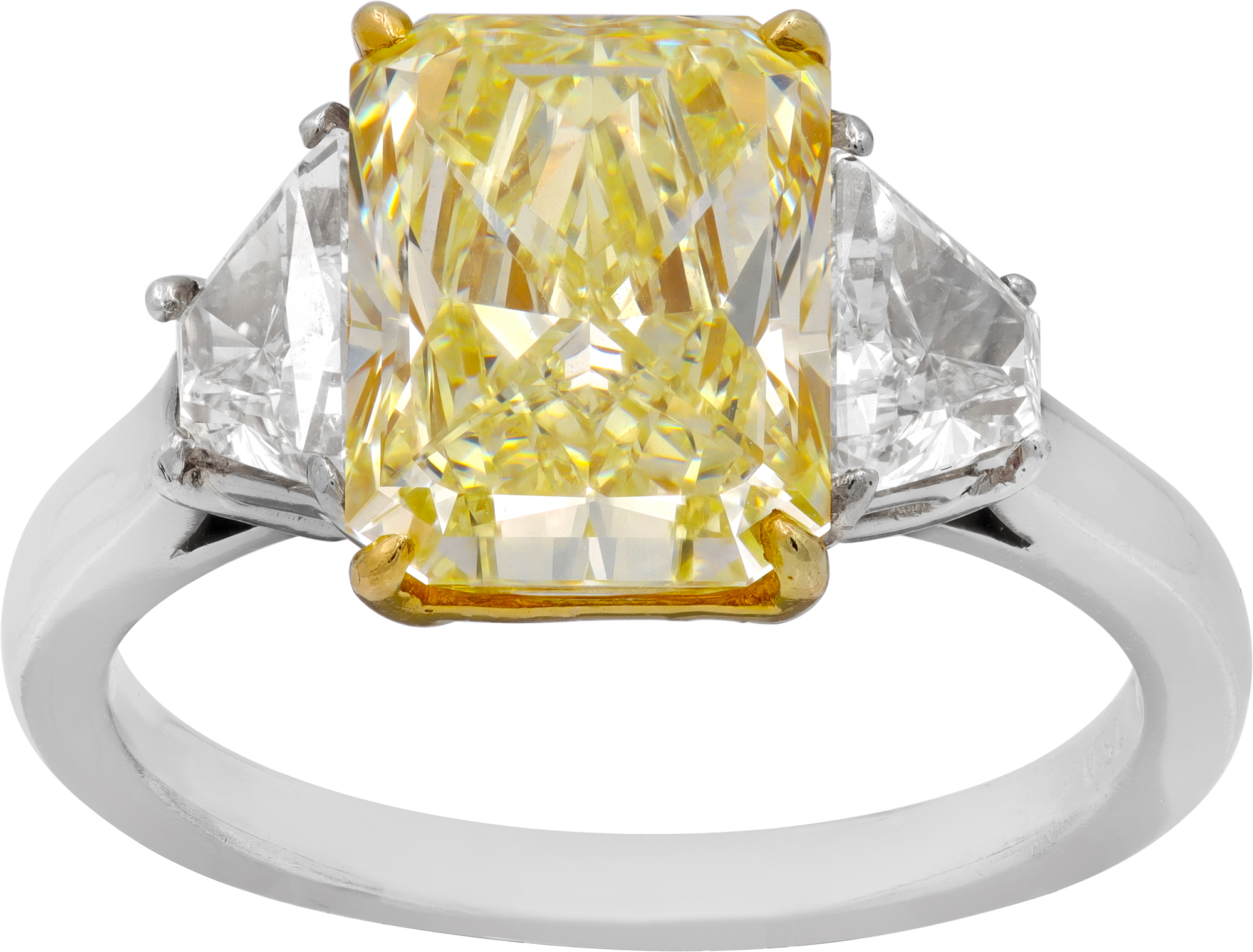 GIA certified cut-cornered rectangular brilliant 4.88 carat Fancy Yellow Natural Even