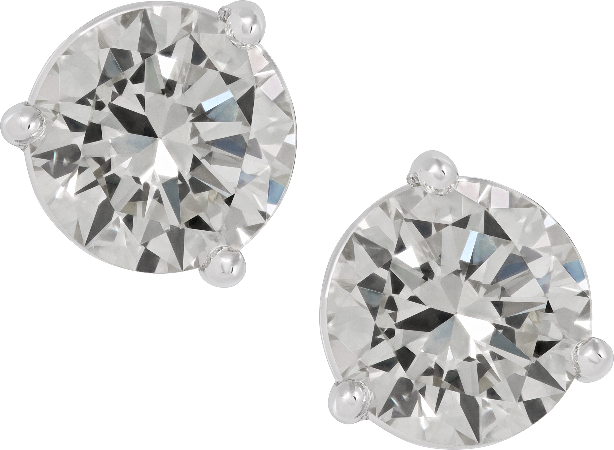 Gia Certified Round Brilliant Cut Diamond Studs. 1.05 Carat (W-X, VS1) + 1.14 Carat (U-V, VS2) in 18k white gold martini settings Gia Certified Round Brilliant Cut Diamond Studs. 1.05 Carat (W-X, VS1) + 1.14 Carat (U-V, VS2) in 18k white gold martini settings
