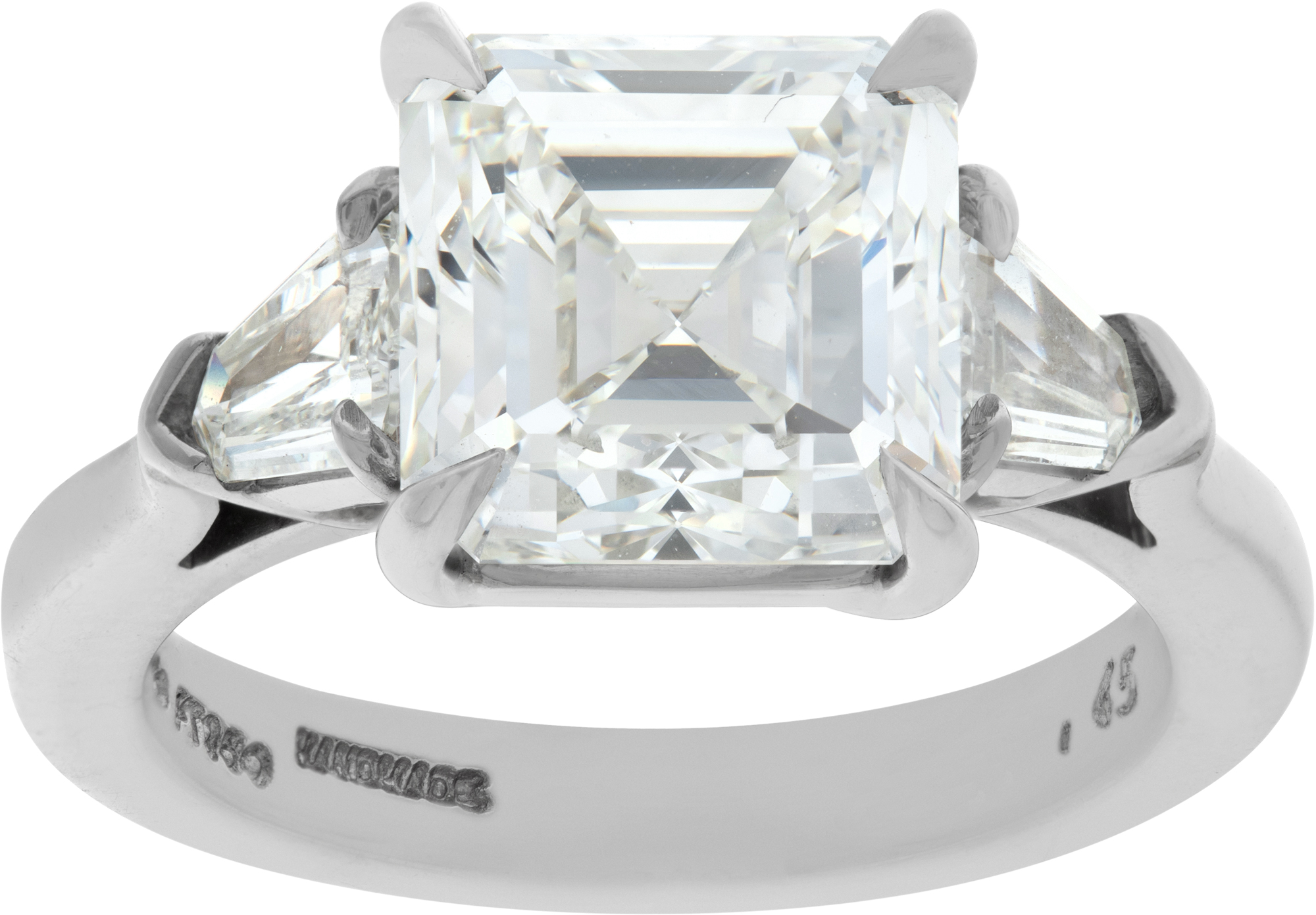 GIA certified Square Emerald Cut diamond 4.08 carat G color, VVS1 clarity. Ring set in platinum