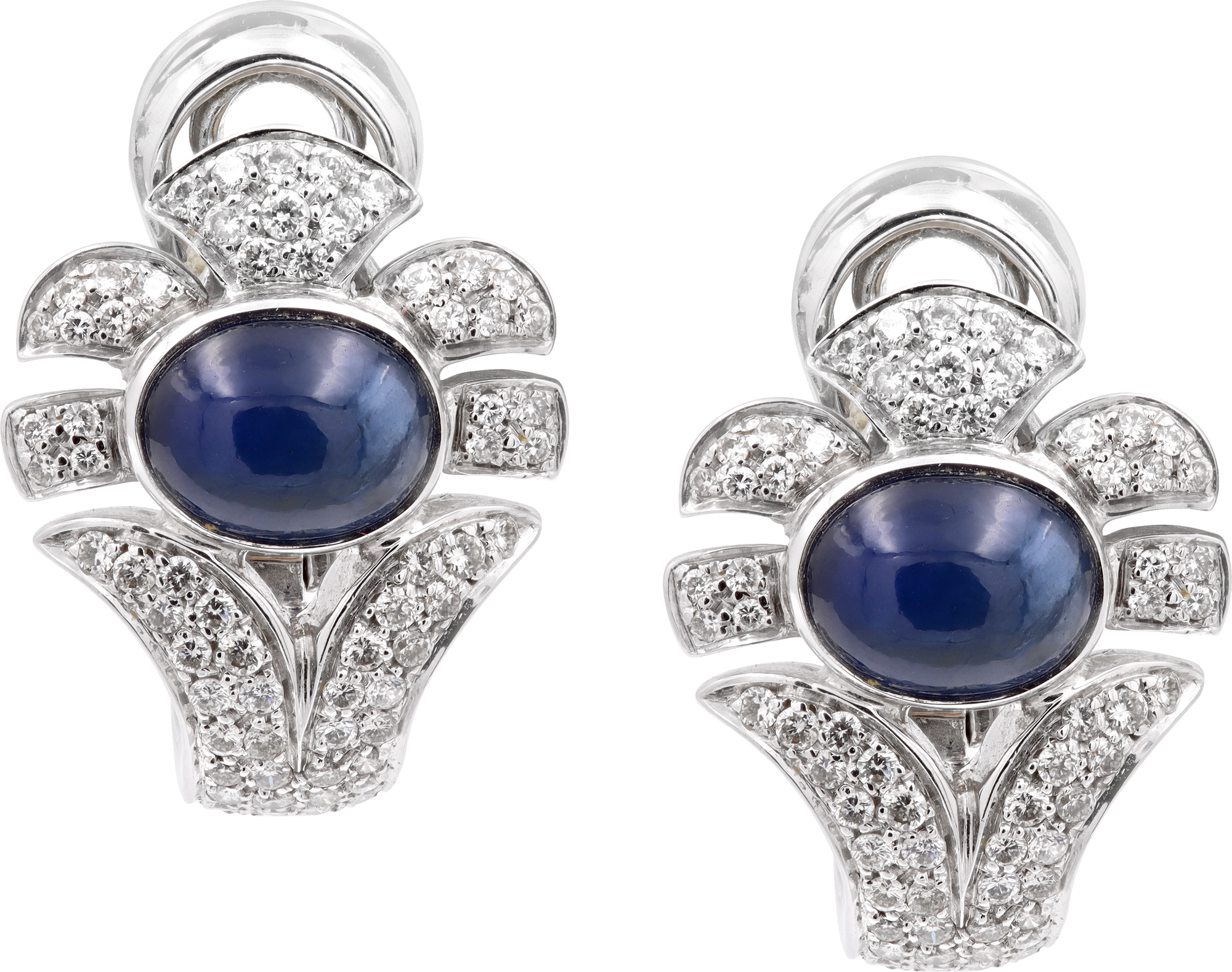 Giovane diamond and cabochon blue sapphire earrings crafted in 18k white gold S522069