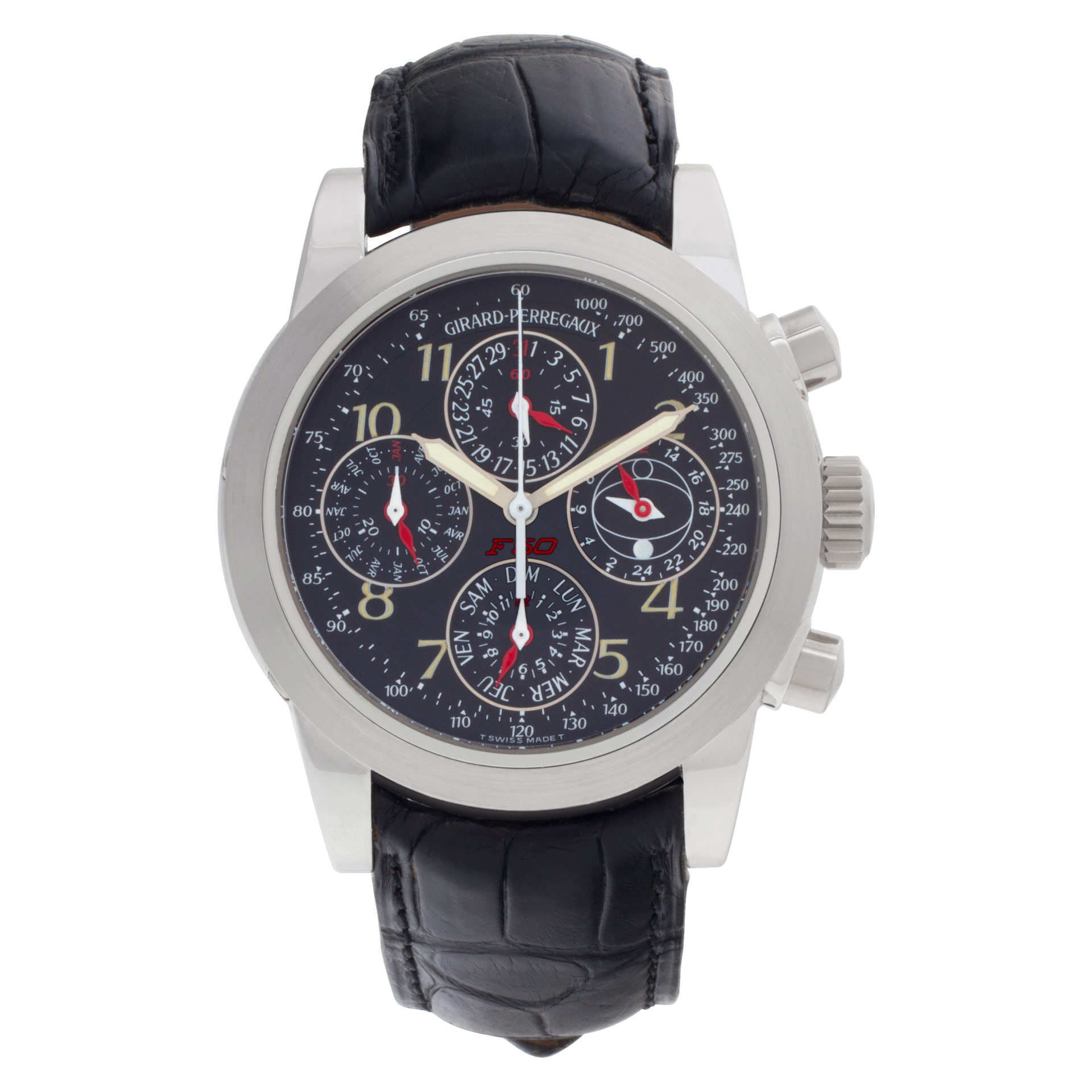 Pre-owned Girard Perregaux Ferrari 9025 Platinum Black dial