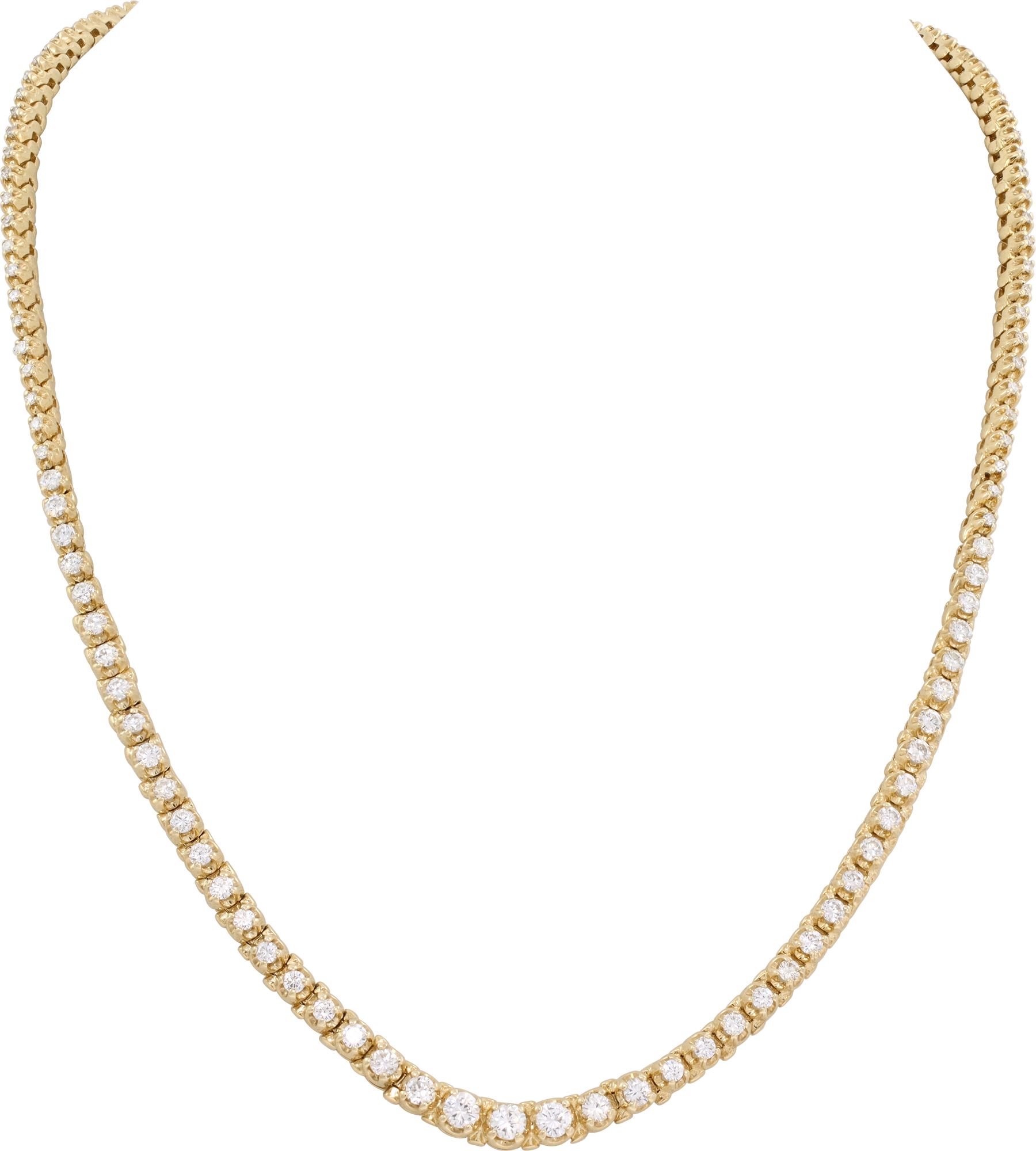 Graduated diamond tennis necklace in 14k yellow gold Graduated diamond tennis necklace in 14k yellow gold