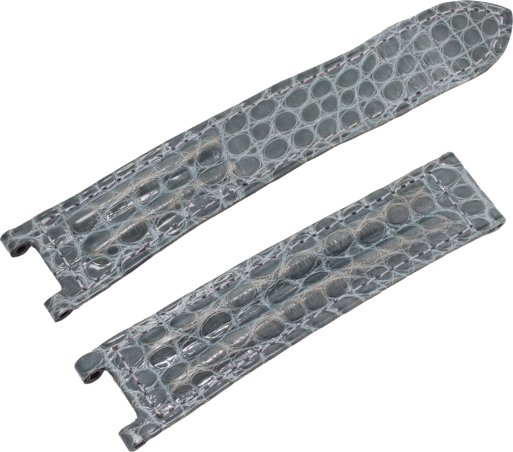 Gray Cartier Pasha Alligator Strap 20mm x 18mm. Long end: 4.5 inches. Short End 3.25 inches. For Deployment Buckle. N518202