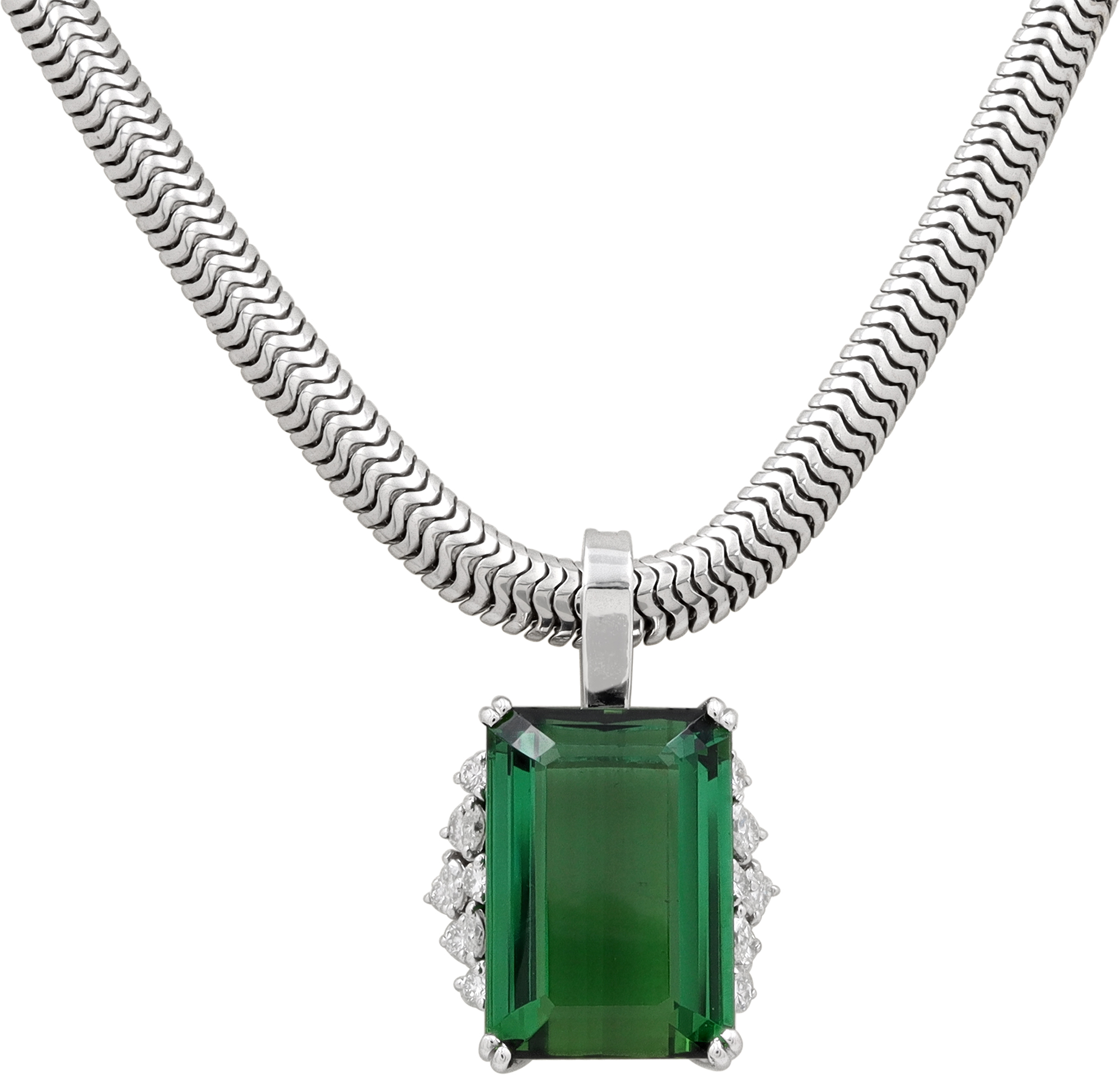 Green Tourmaline pendant in platinum with diamond accents S522119