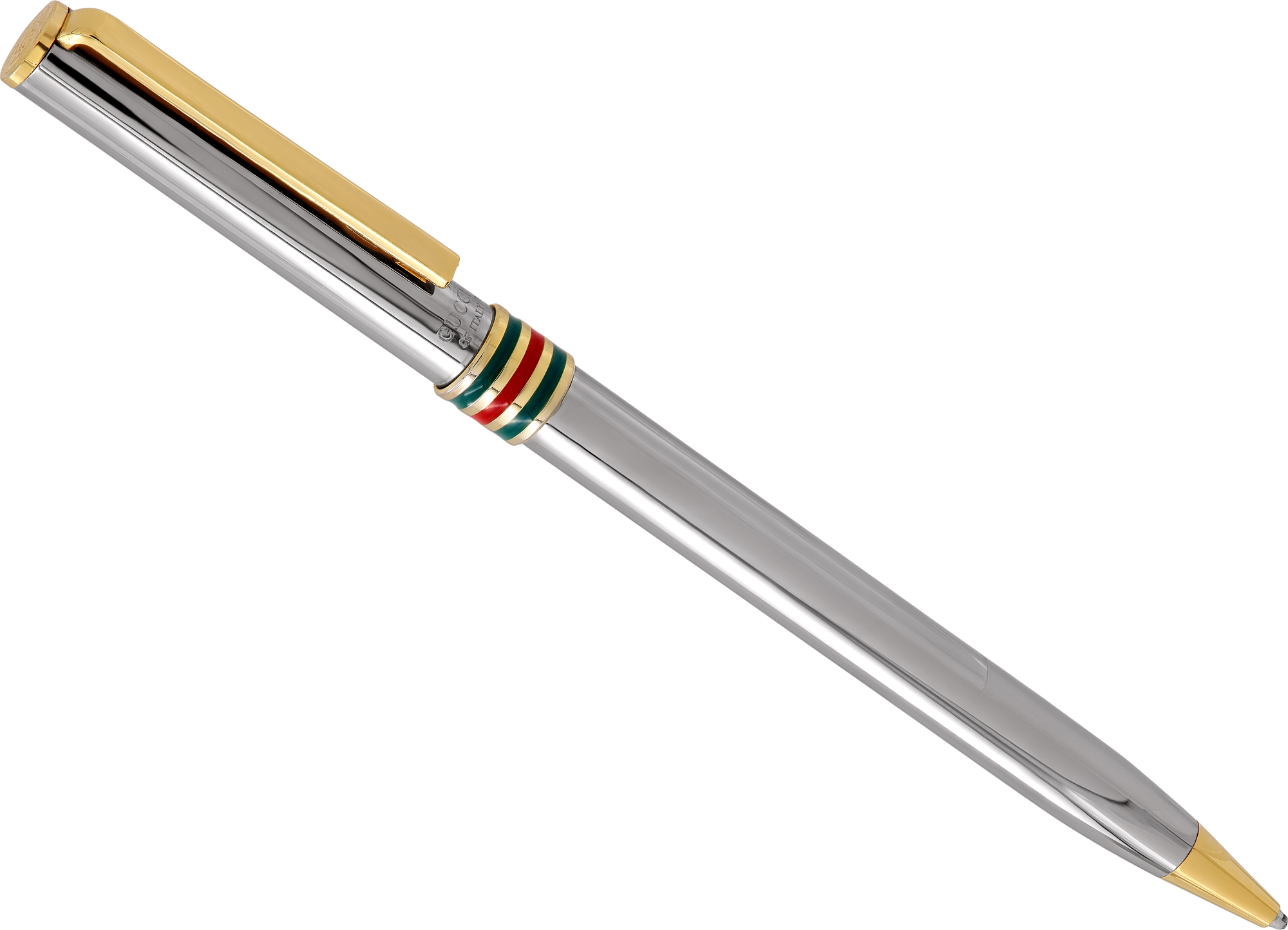 Gucci Ballpoint Pen In Stainless Steel With Gold Plated Accents