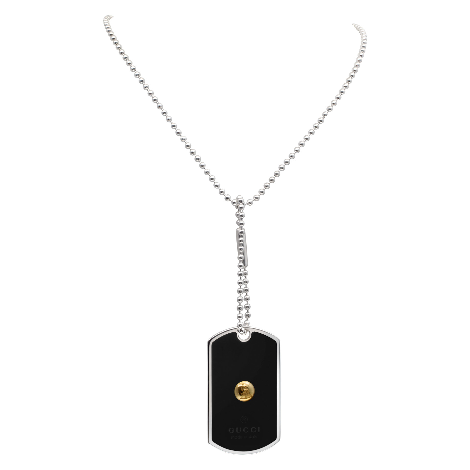Gucci black dog tag grammy award necklace in 18k & sterling silver Gucci black dog tag grammy award necklace in 18k & sterling silver