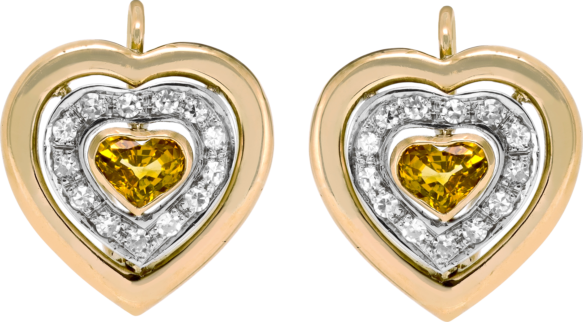 18k yellow gold heart shaped yellow sapphire and diamond earrings 18k yellow gold heart shaped yellow sapphire and diamond earrings