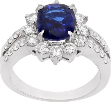 GIA certified 2.68 carats Cushion briliant cut Sapphire and Diamonds ring in 18k white gold