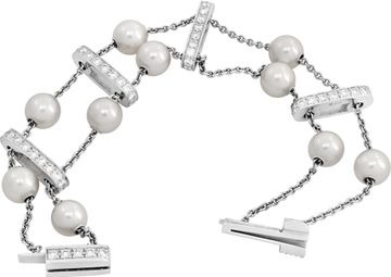 Mikimoto 18k White Gold, Pearl, And Diamond Bracelet