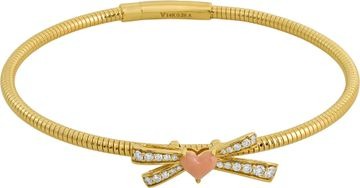 NEW Diamond Bangle in 14k yellow gold with bow design and pink enamel heart