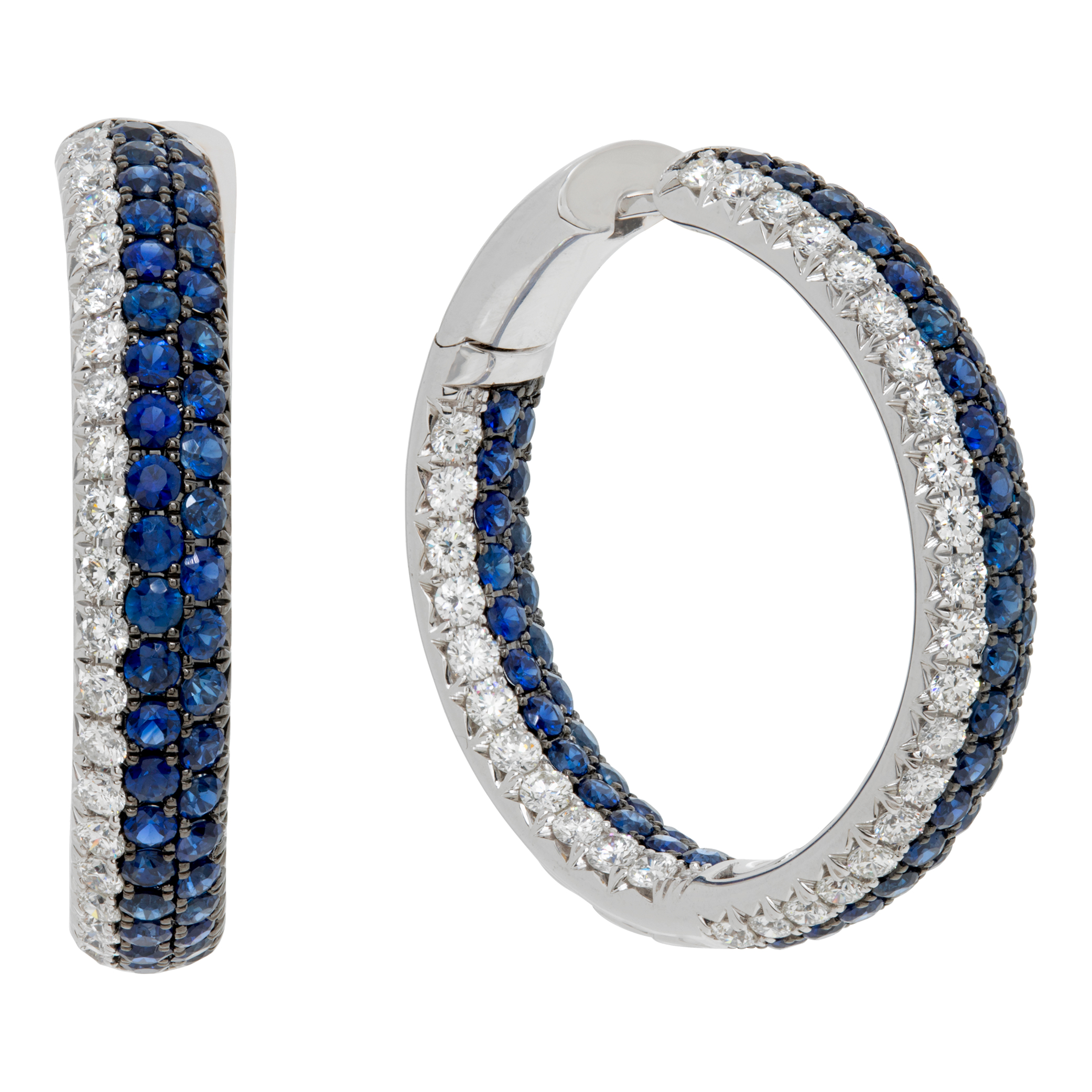 Inside-out hoops in 18k white gold with diamonds and sapphires S520139