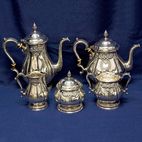 International silver Prelude design beautiful hand chased 5 piece