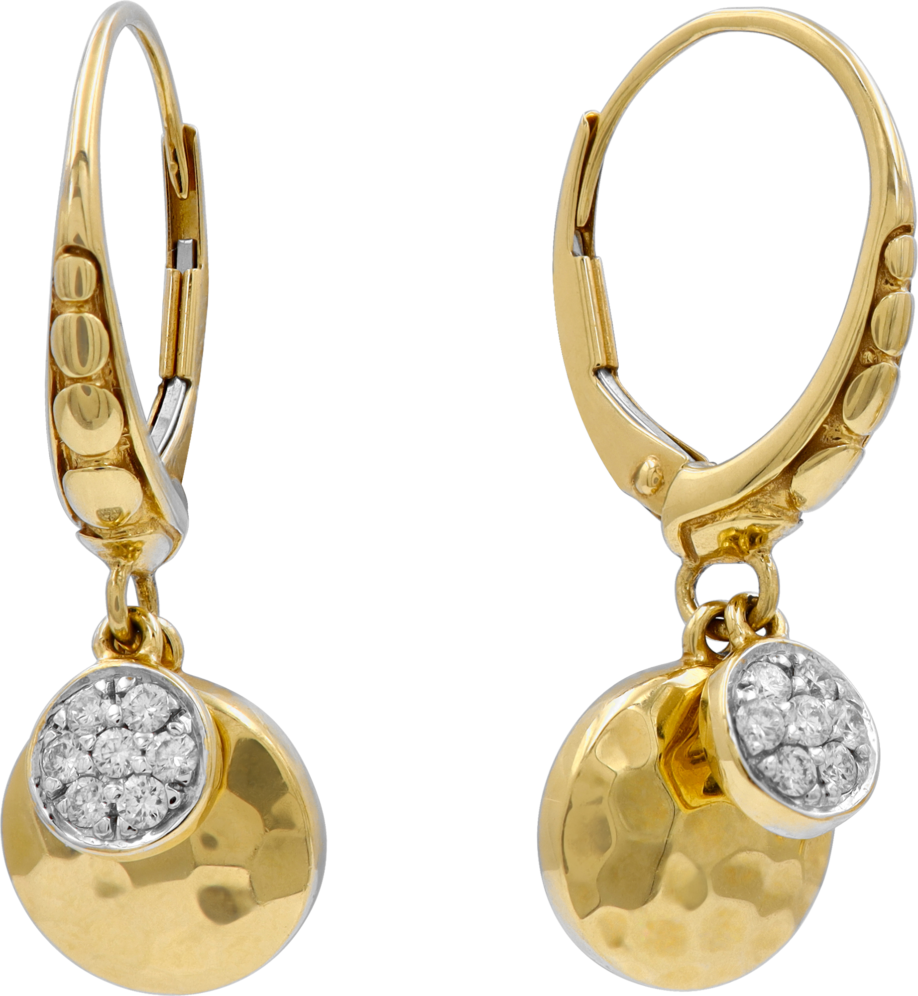 John Hardy Earrings Hammered 18k Gold With Pave Diamond 0.21 Ct