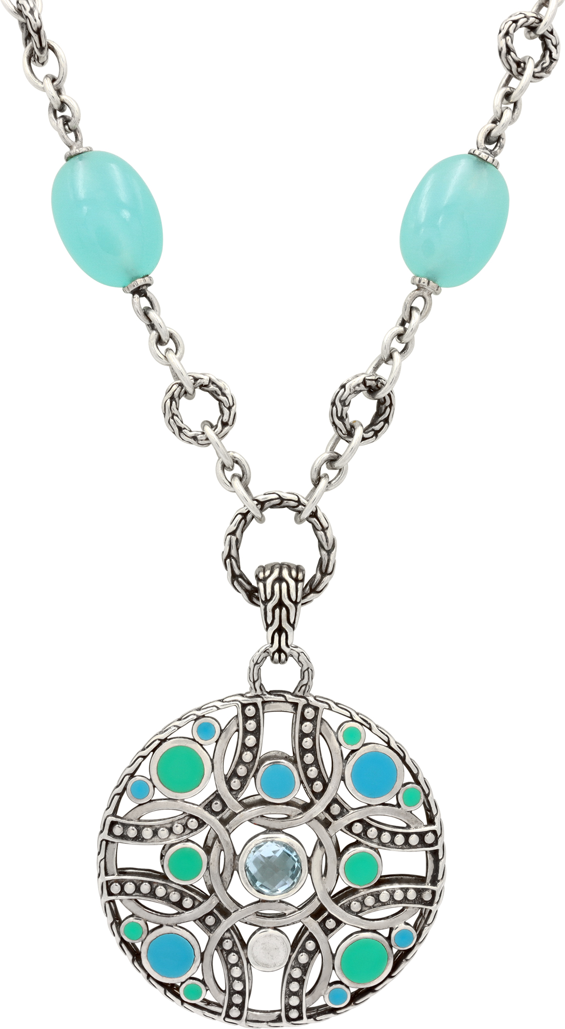 John Hardy Chalcedony and Sterling Silver Pendant Necklace S521951