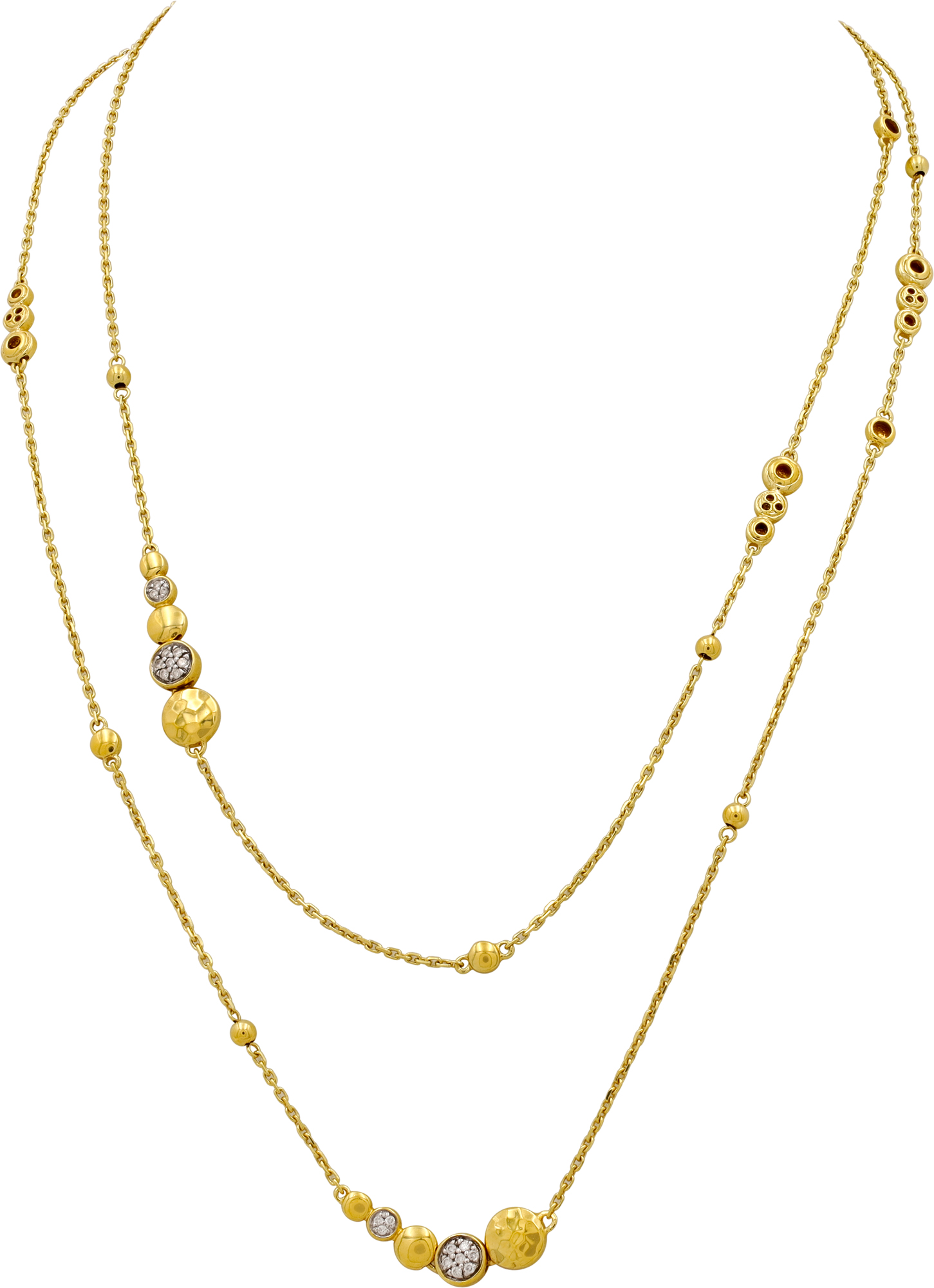 John Hardy Dot Hammered 18k yellow gold Neklace with diamond pave 0.25 ct. John Hardy Dot Hammered 18k yellow gold Neklace with diamond pave 0.25 ct.