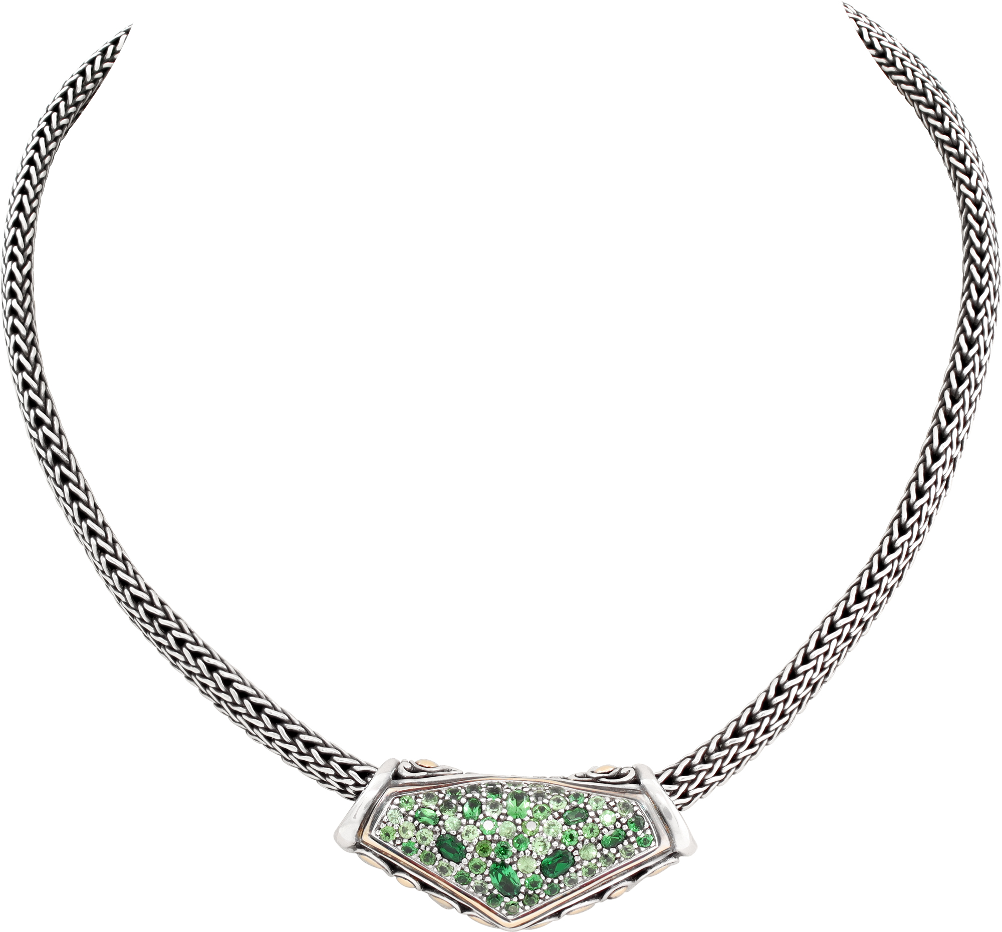 John Hardy Green Tourmaline Betu Lava Slider Pendant and Icon Necklace S521616 