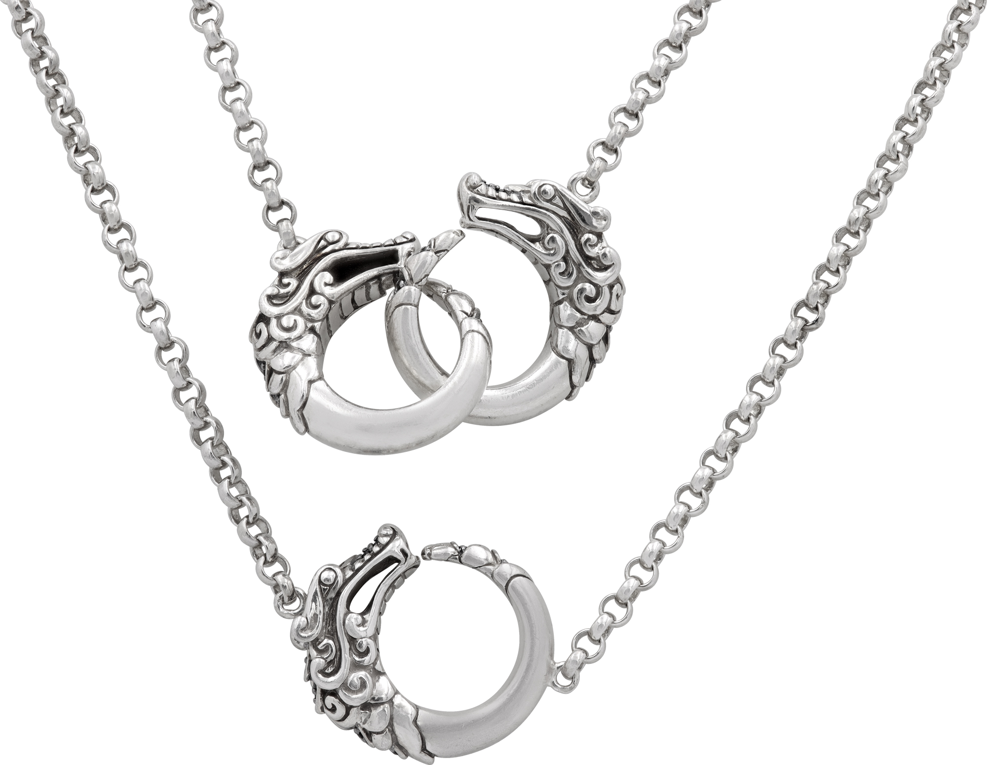 John Hardy Legends Naga Dragon Necklace With Black Gems in Sterling Silver