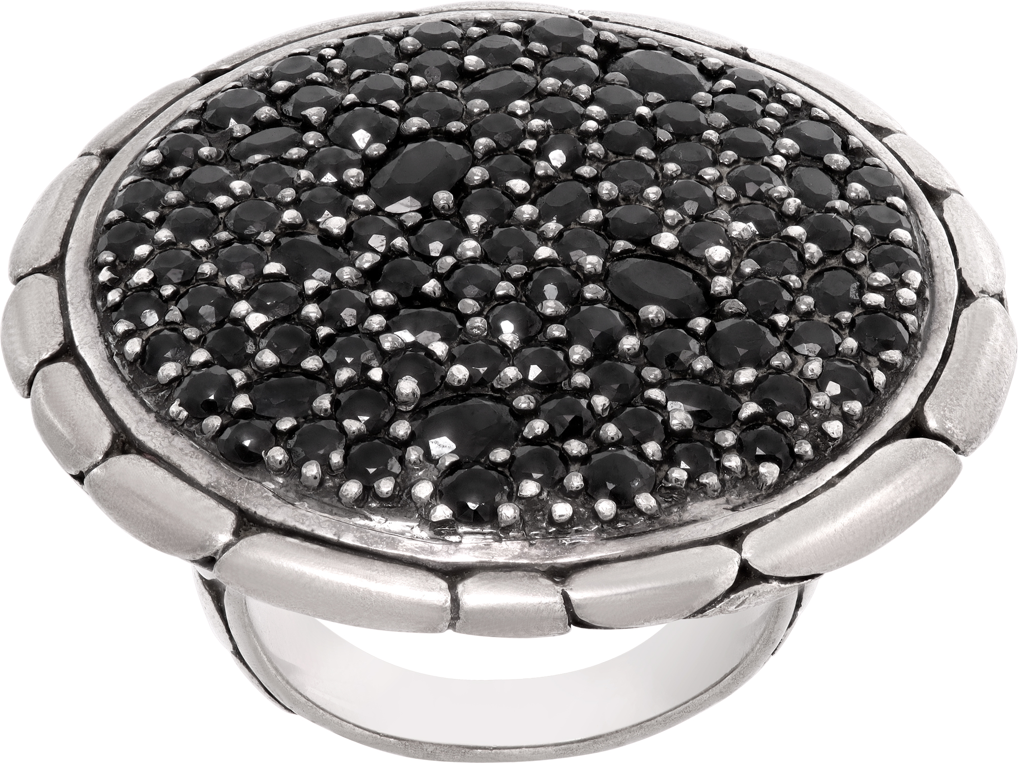 John Hardy Pave Set Black Sapphire Cocktail ring in sterling silver