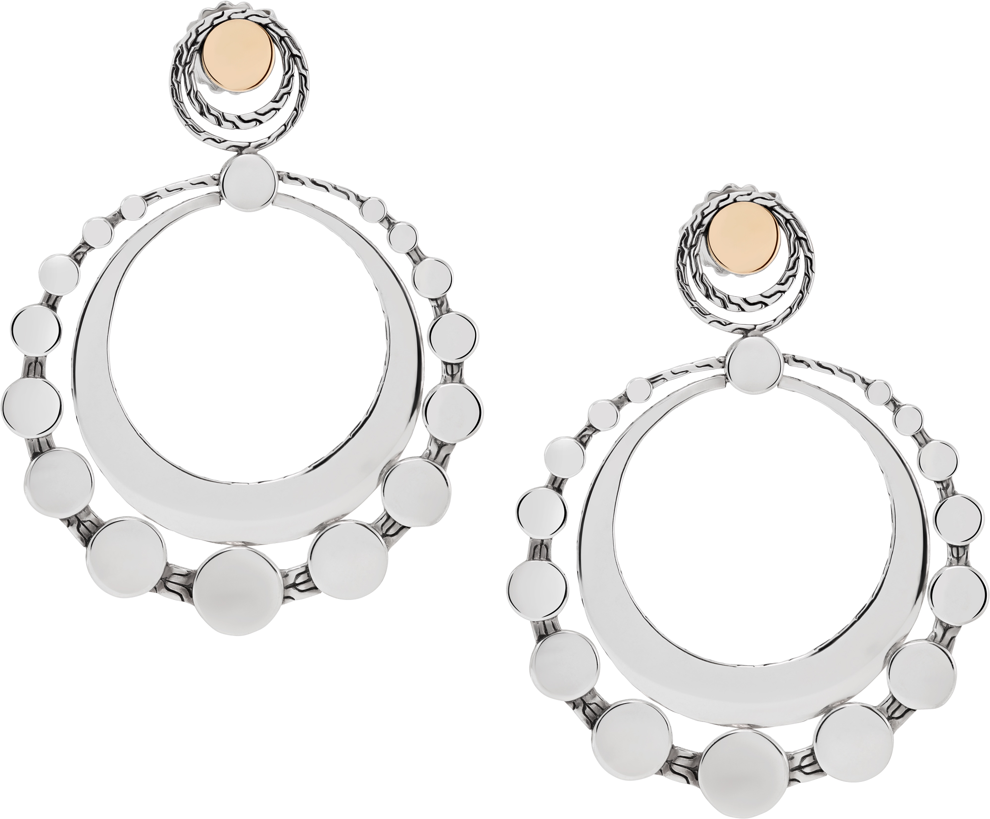 John Hardy Hanging Dot Design Earrings in 18k Yellow Gold and Sterling Silver John Hardy Hanging Dot Design Earrings in 18k Yellow Gold and Sterling Silver