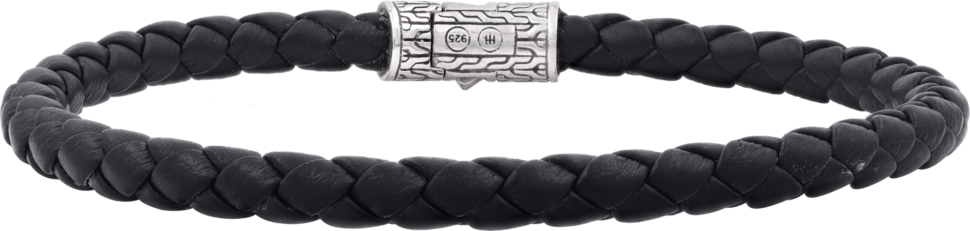 John Hardy woven leather bracelet with sterling silver clasp. Length 8.75 inches. Width 5.5mm John Hardy woven leather bracelet with sterling silver clasp. Length 8.75 inches. Width 5.5mm
