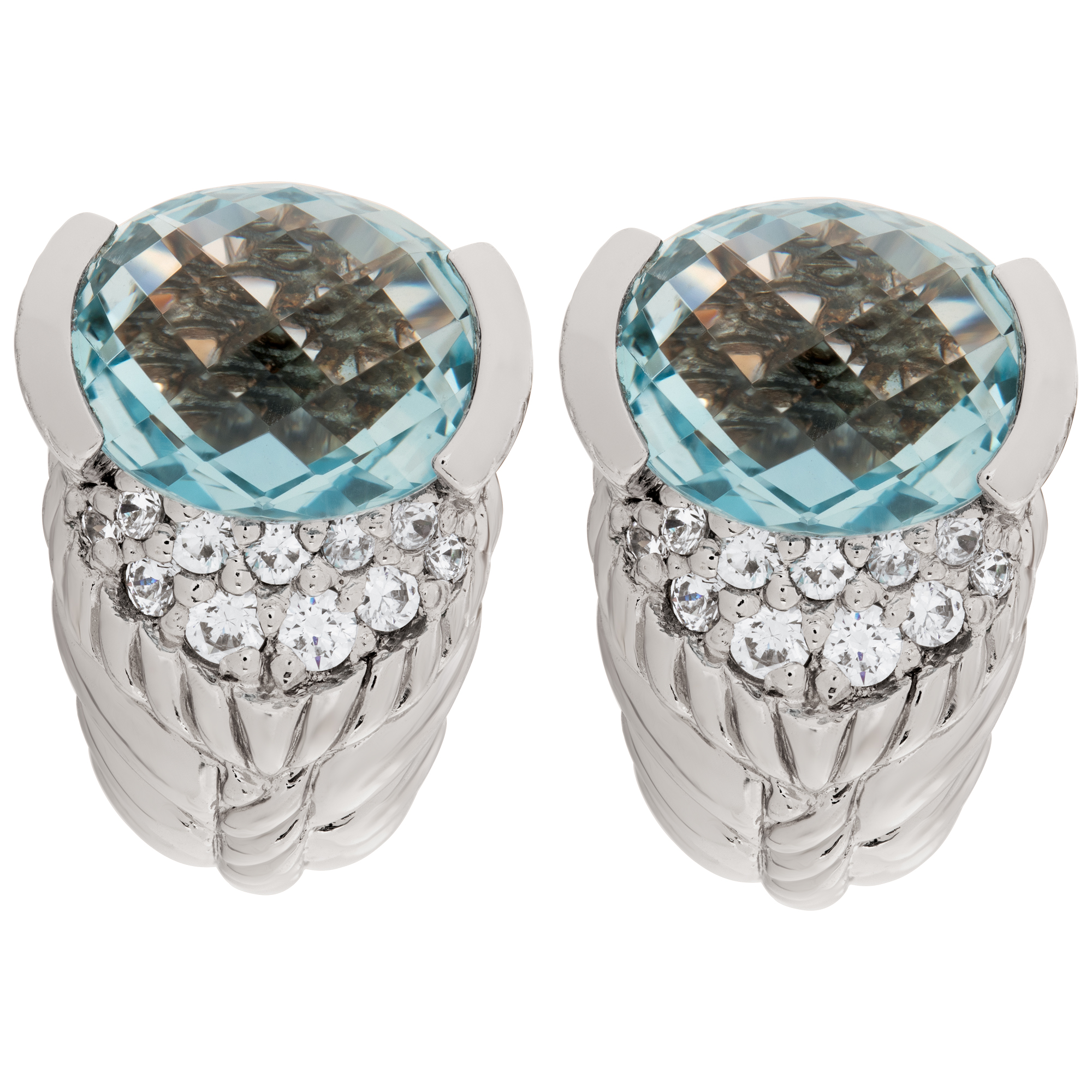 Judith Ripka earrings in sterling silver with blue topaz