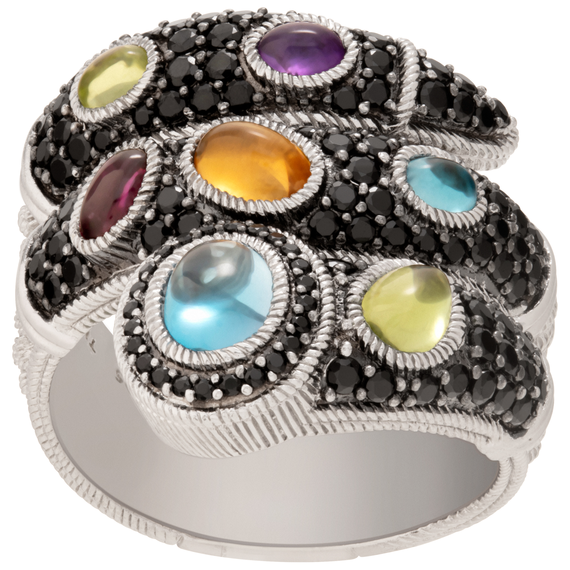 Judith Ripka ring with black spinel and multi-gemstones