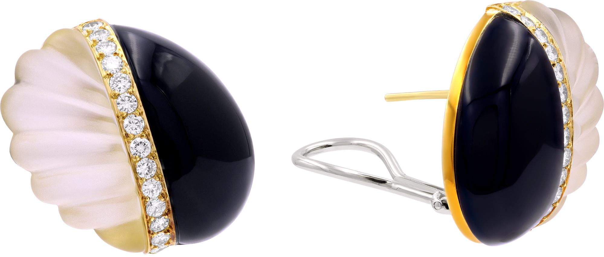 La Triomphe onyx and carved crystal earrings in 18k yellow gold with a pave diamond stripe S522005