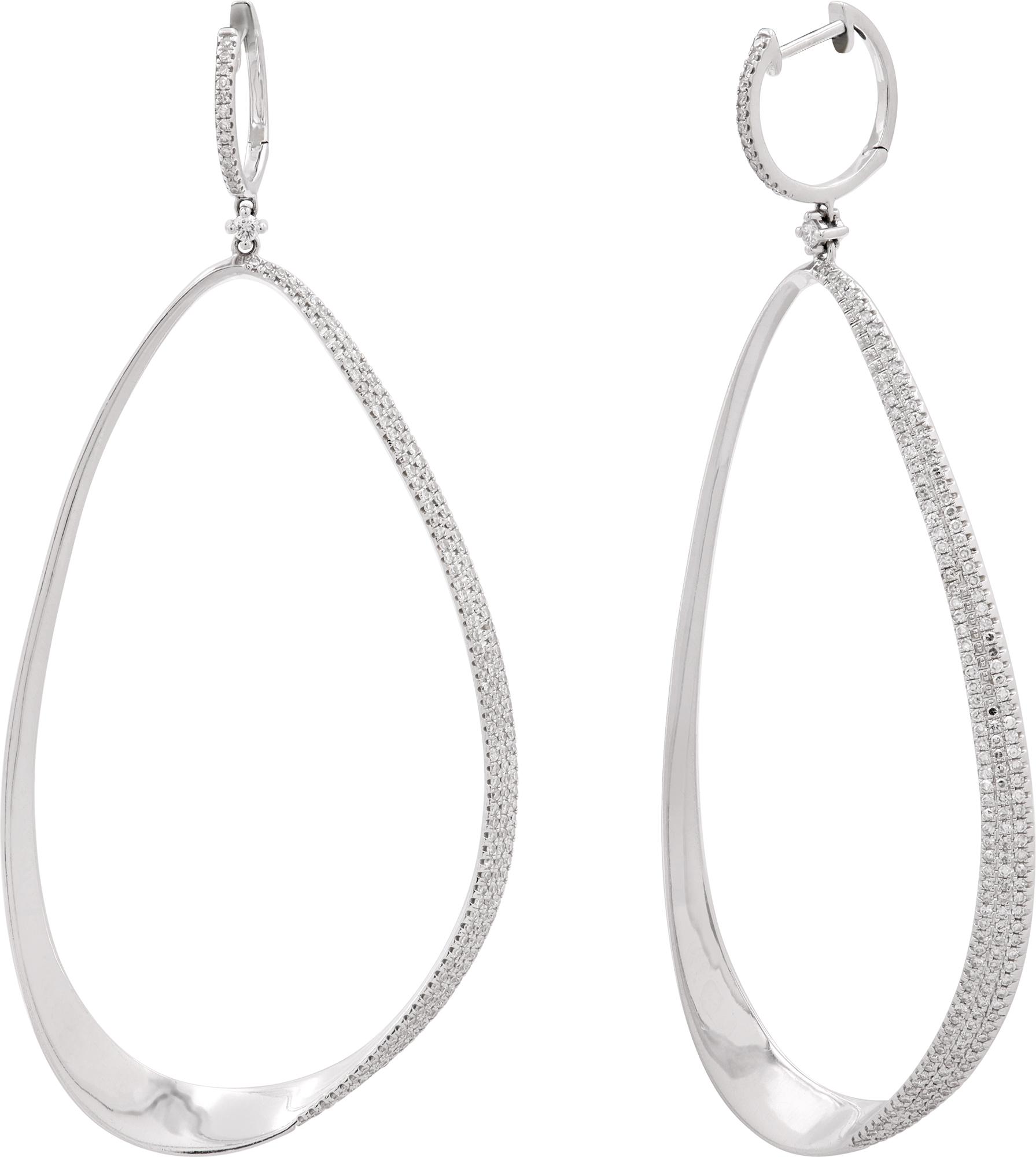 Long diamond earrings in 14k white gold