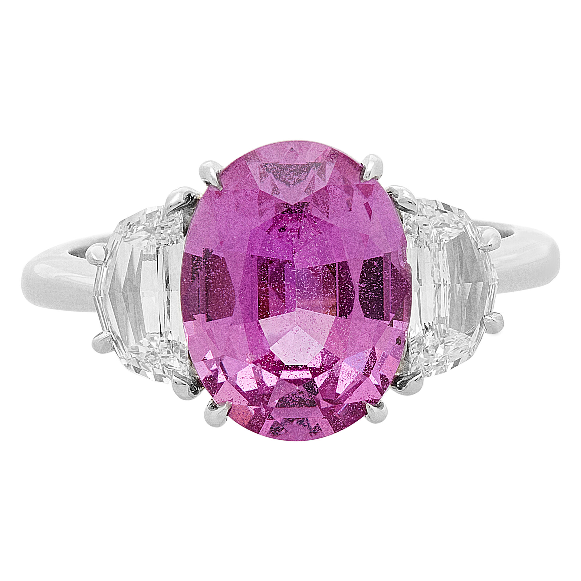 Madagascar Pink carat oval cut sapphire ring with cts in half moon  diamonds - Main Image