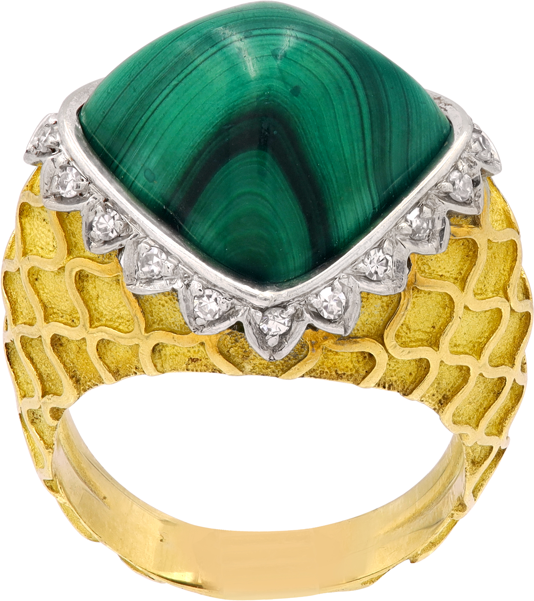 Malachite and Diamond Ring in 18k White and Yellow gold