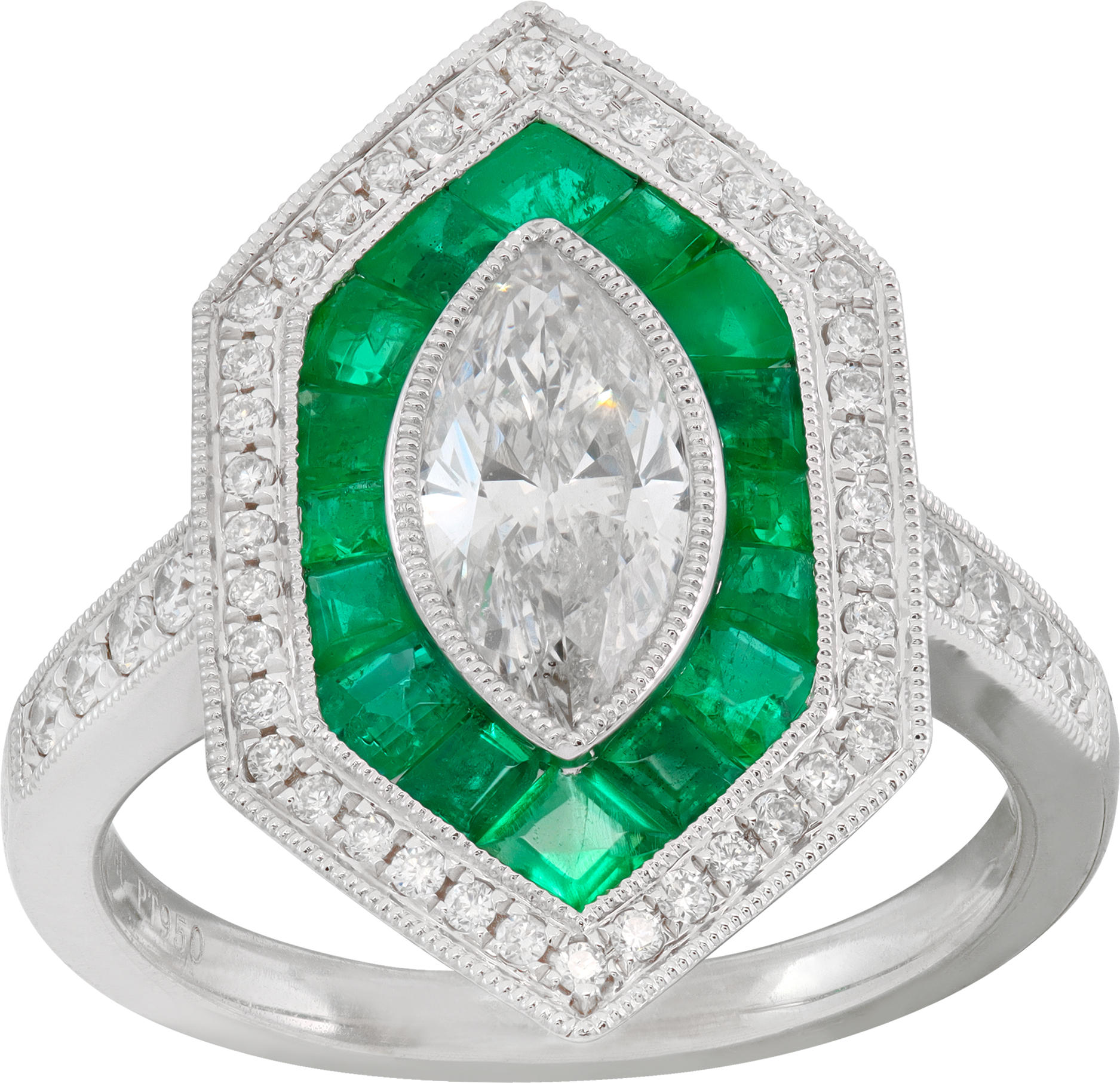 Marquise diamond and emerald ring S520864