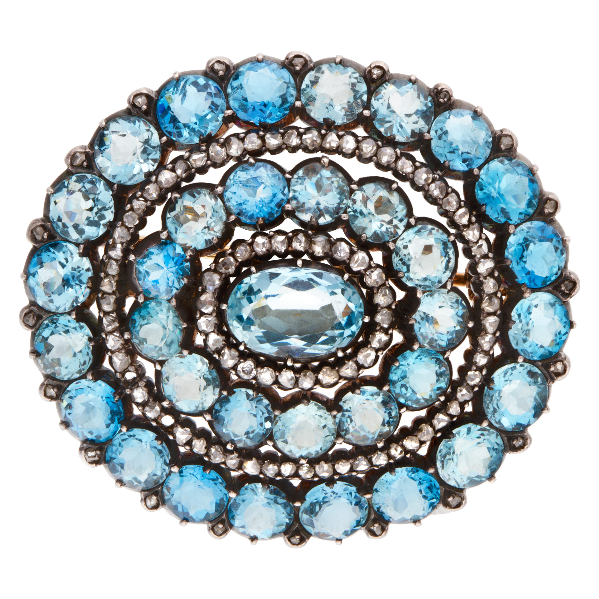 Early Victorian era Aquamarines & rose cut diamonds brooch