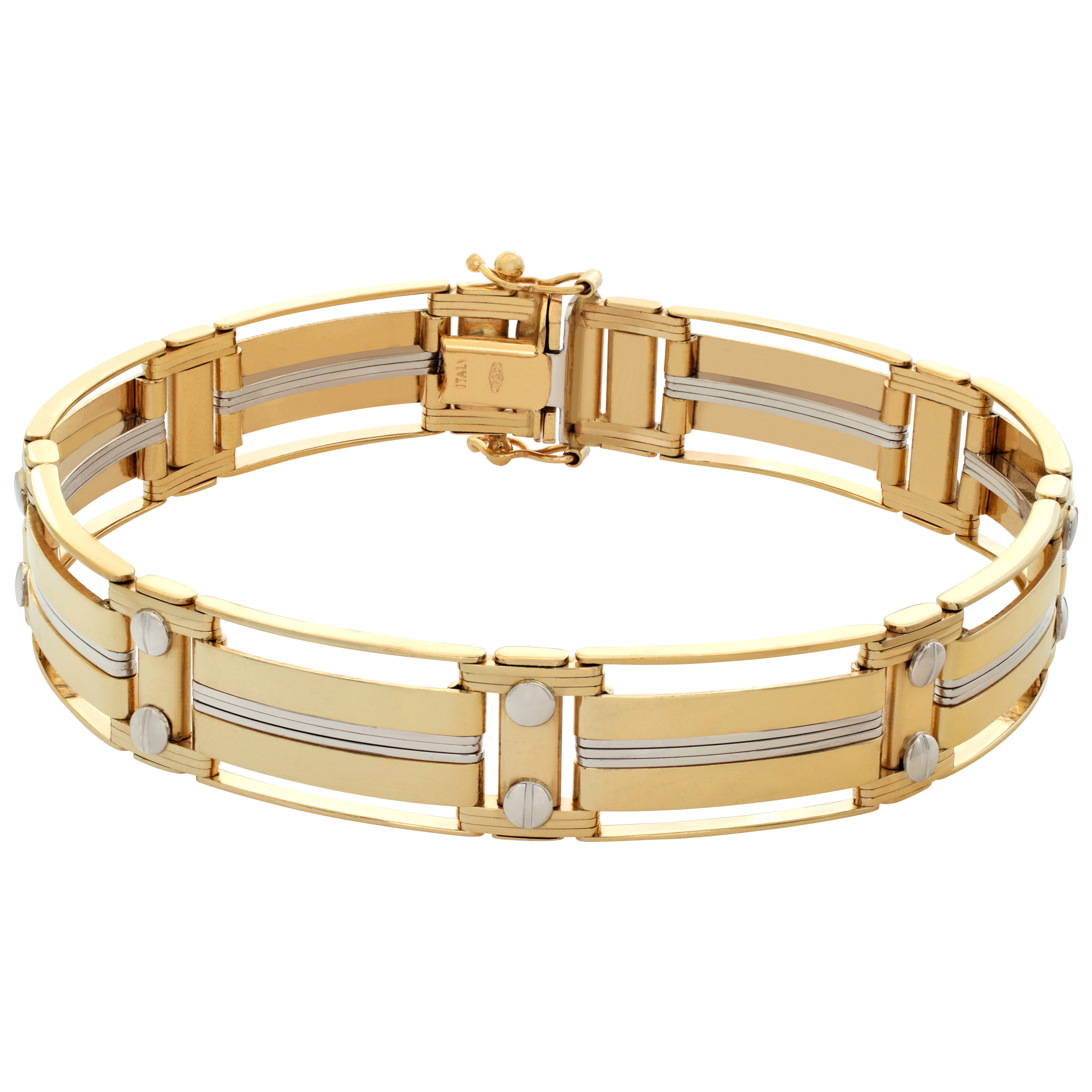 Mens 18k gold bracelet with unique design and screws