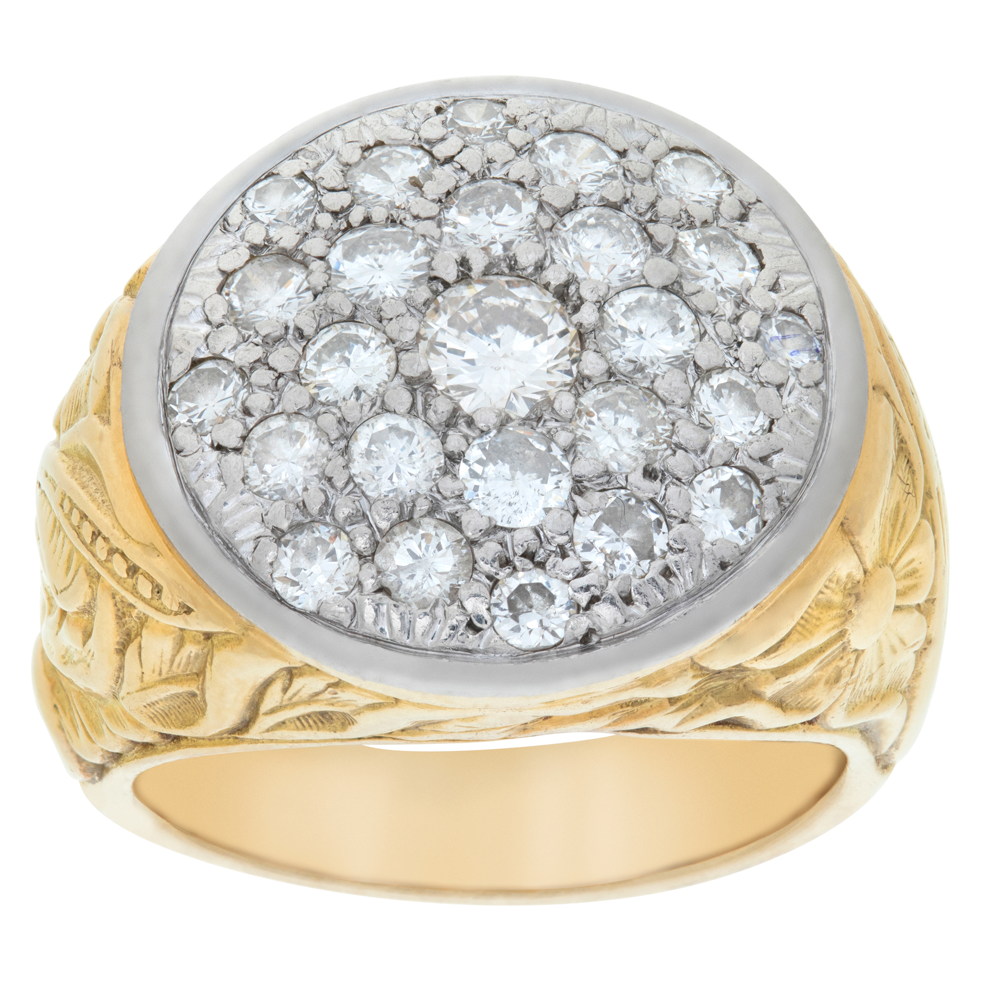 Mens bold diamond ring in 18k yellow gold with 2.50 carats in diamonds
