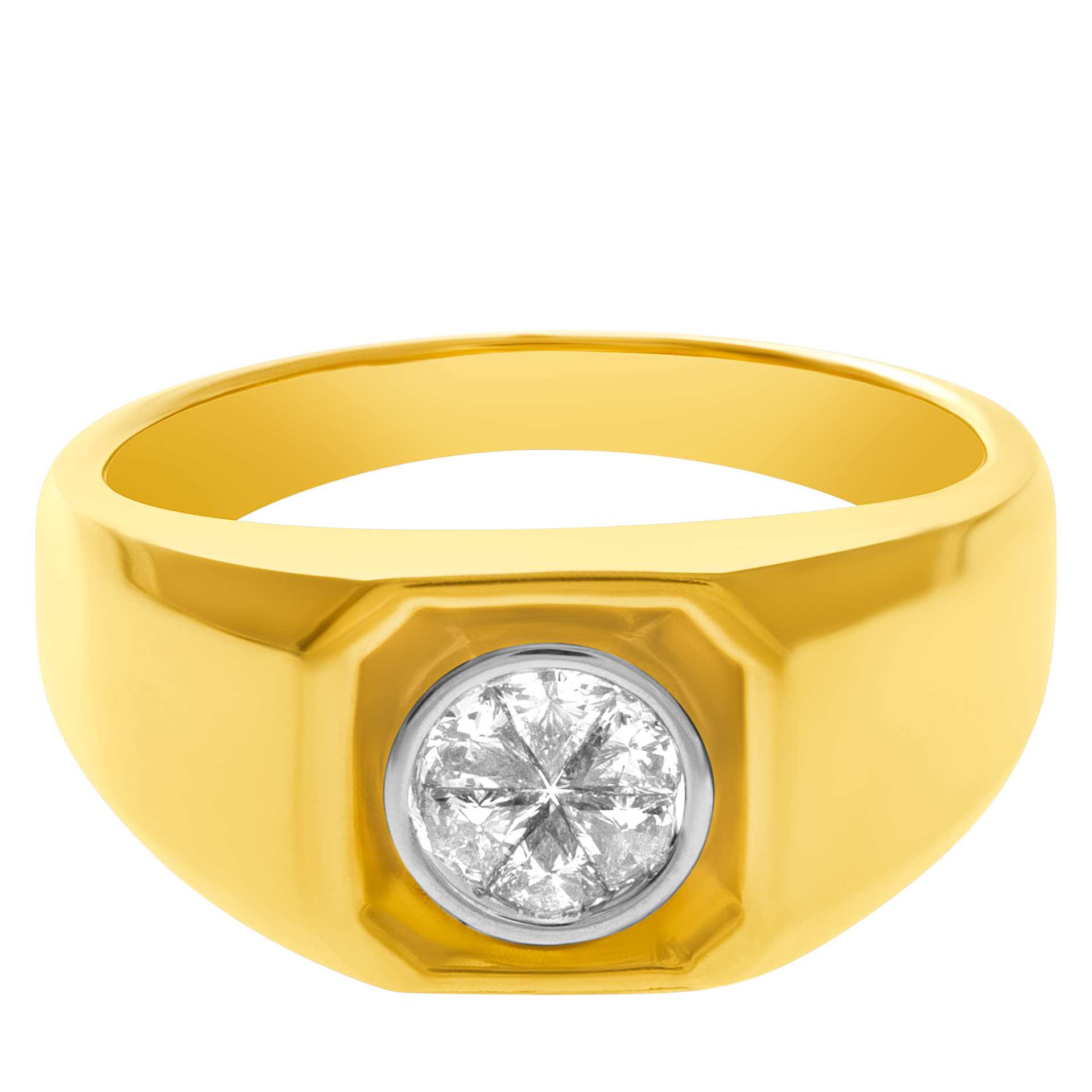 Mens diamond ring in 14k yellow gold. 1.00 carat in 6 trillion diamonds (H, SI1)