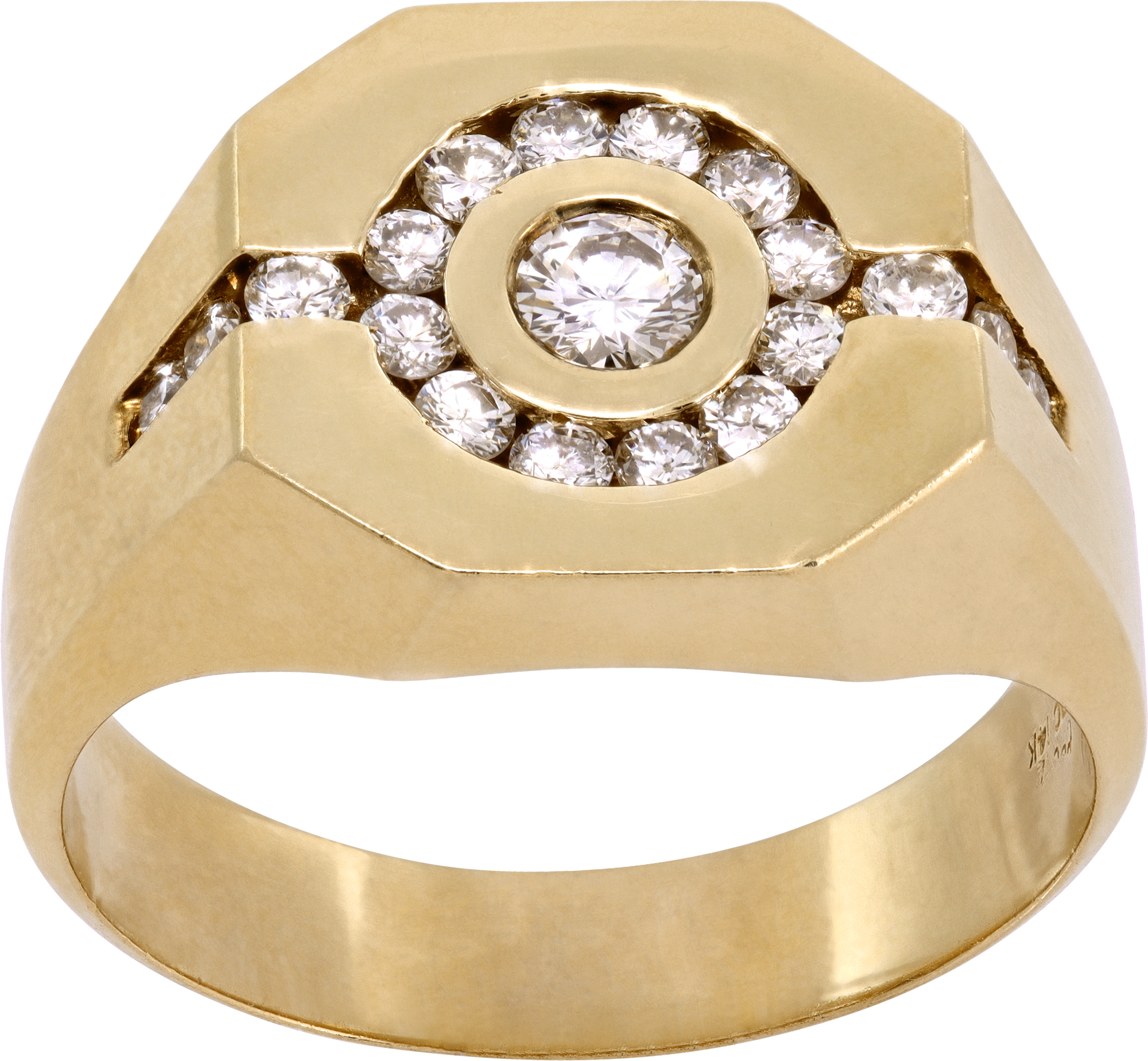 Men's Diamond Ring in 14k yellow gold featuring a center stone