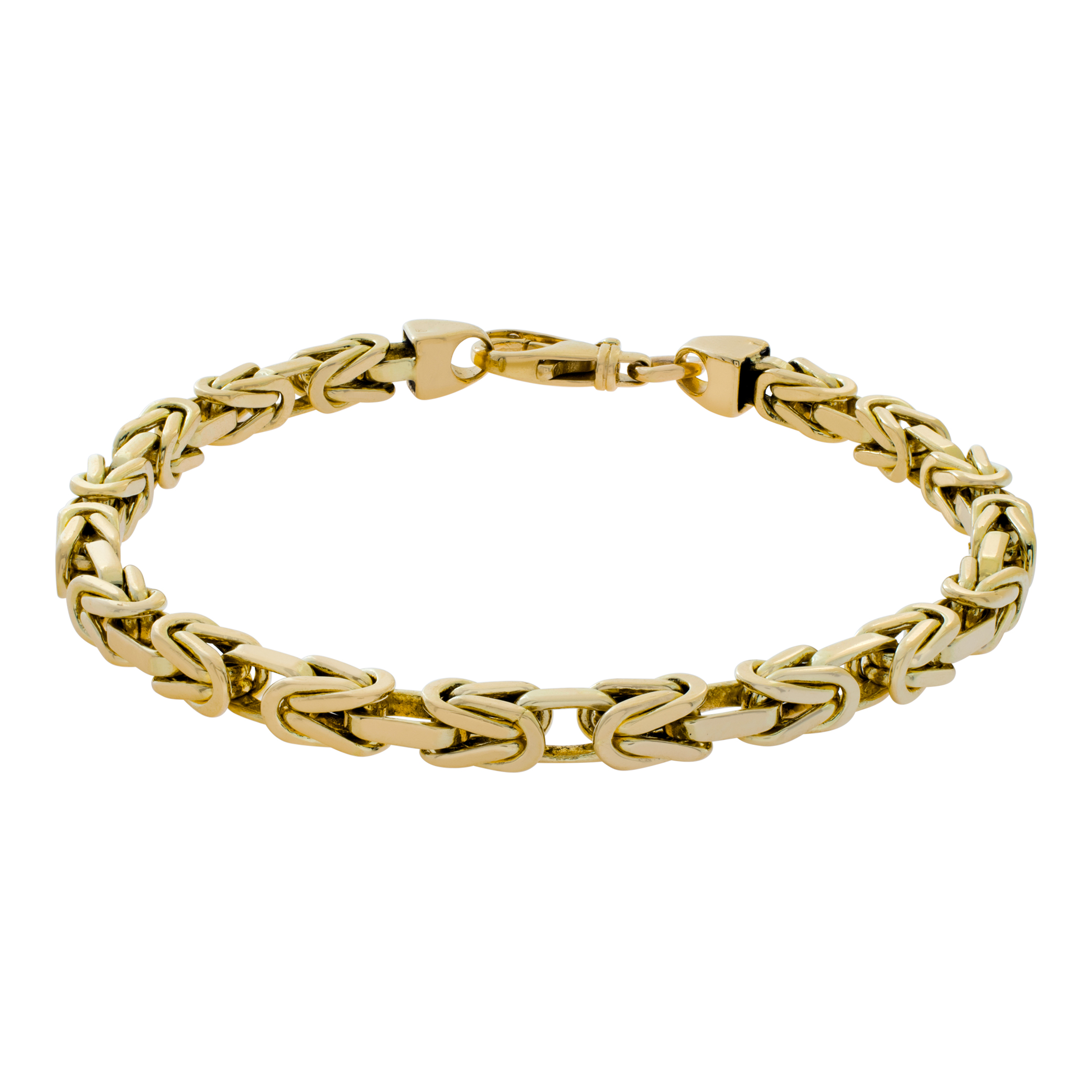 Italian made, solid Bizantine link gold bracelet in 14k yellow gold- 9.25 inces long.