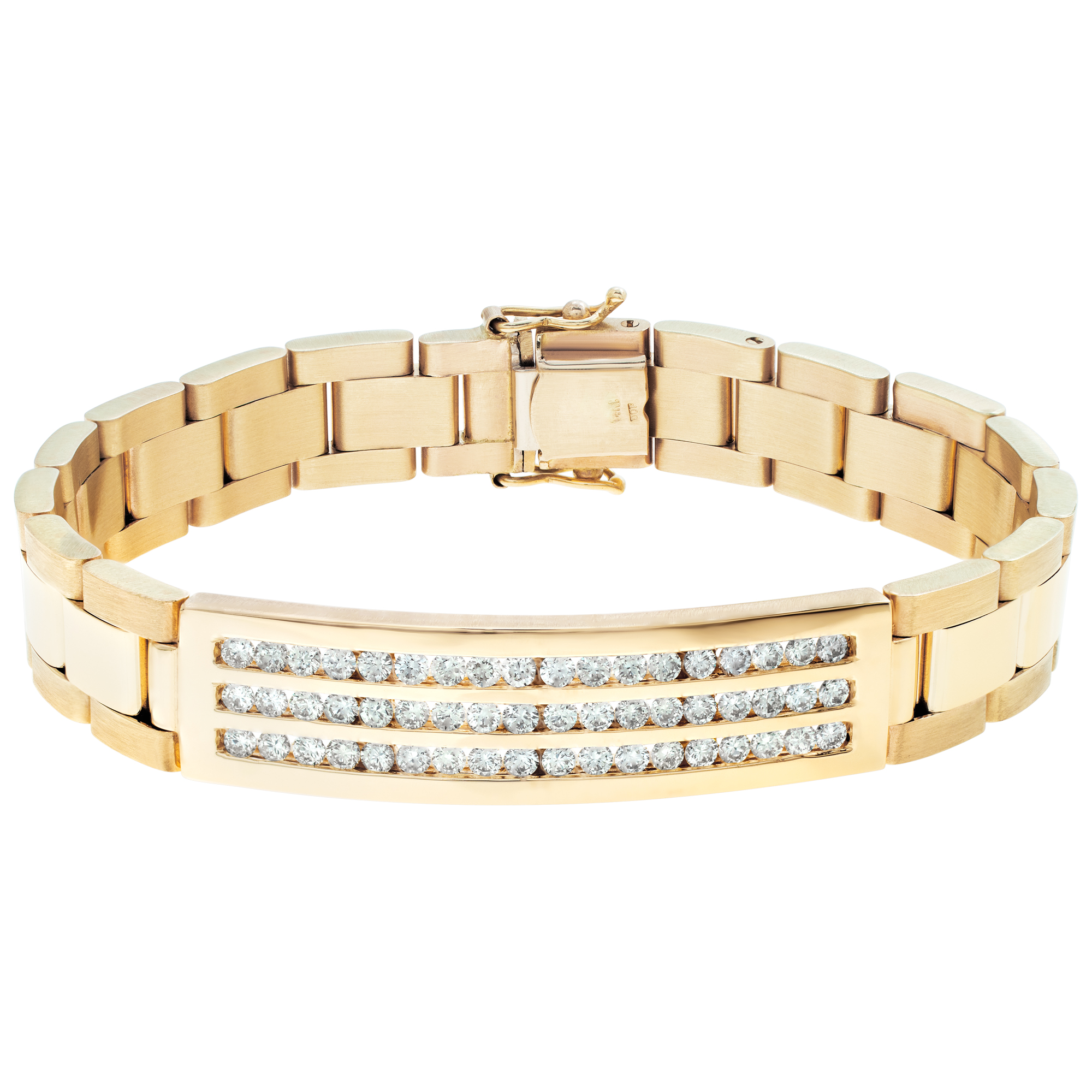 Mens oyster link style, bracelet with approx. 2.55 carats diamonds set in 14k - 8 inches long.