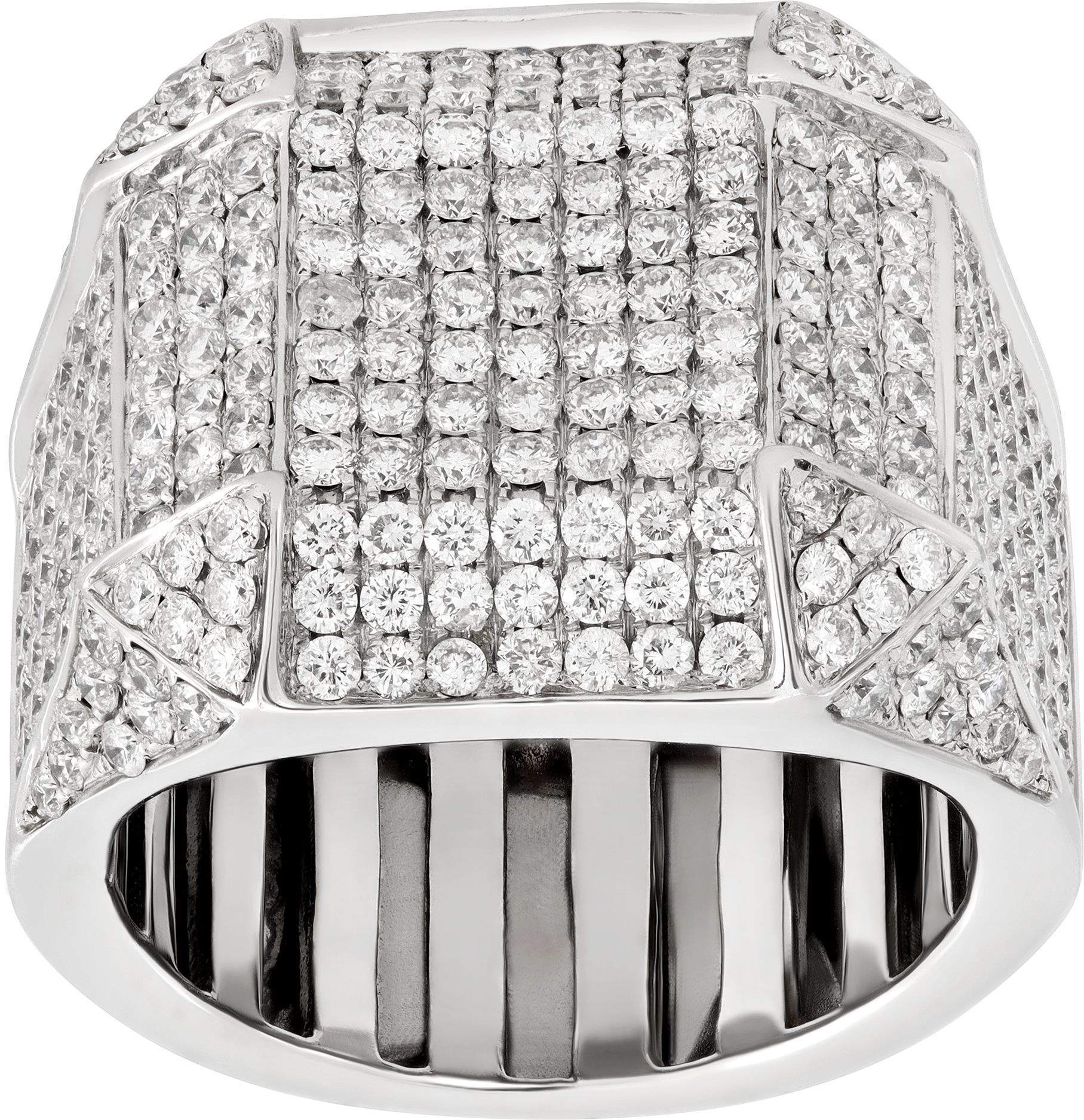 Mens pave diamond ring 14k white gold with approximately 3.00 carats
