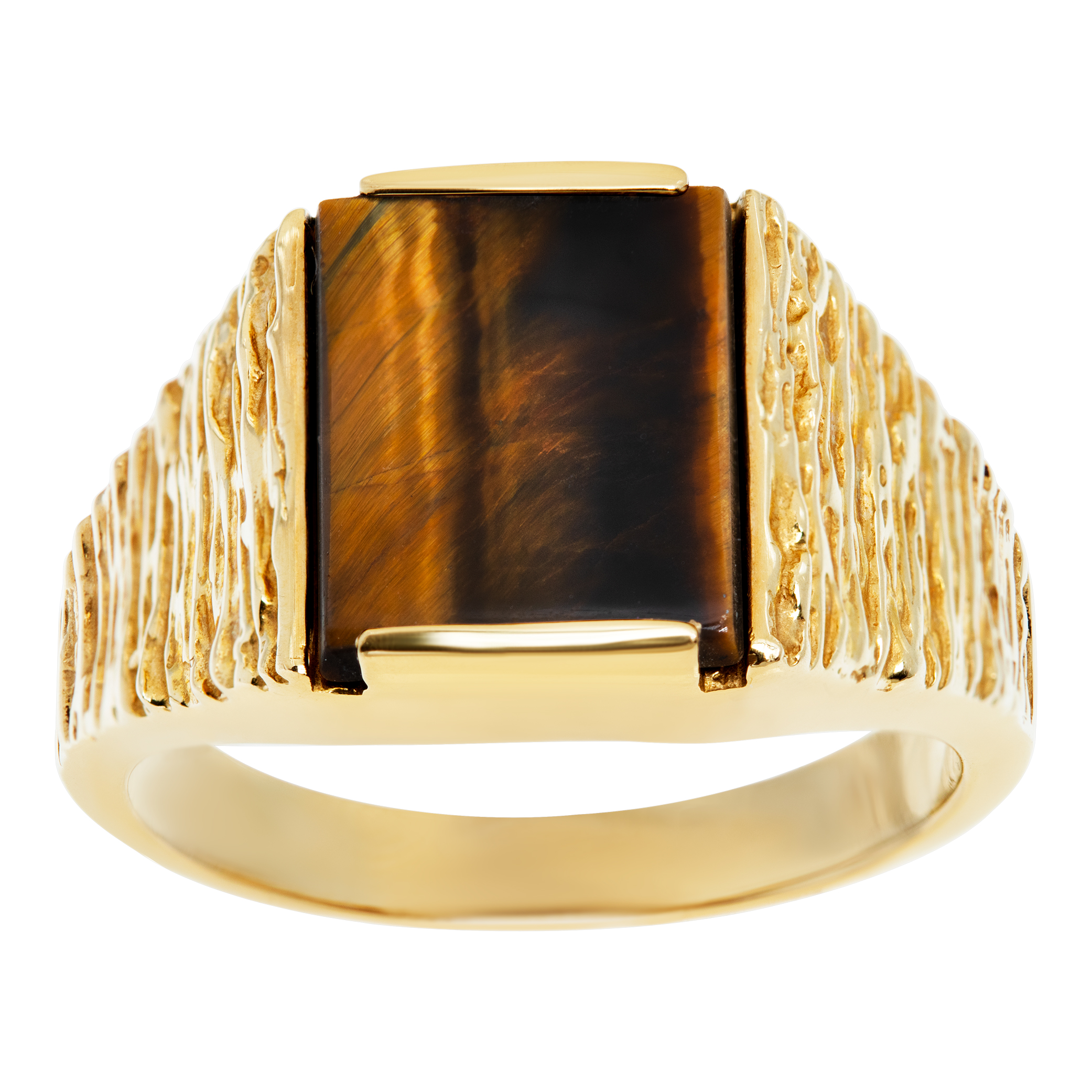 Mens Tiger eye 14k yellow gold ring