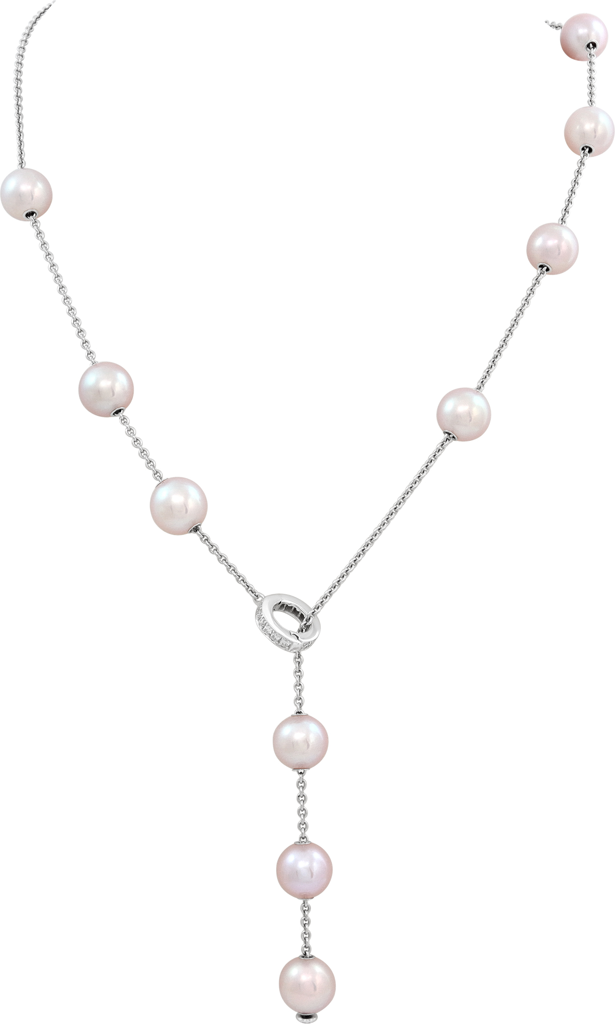 Mikimoto 18K white gold pearl and diamond lariat necklace