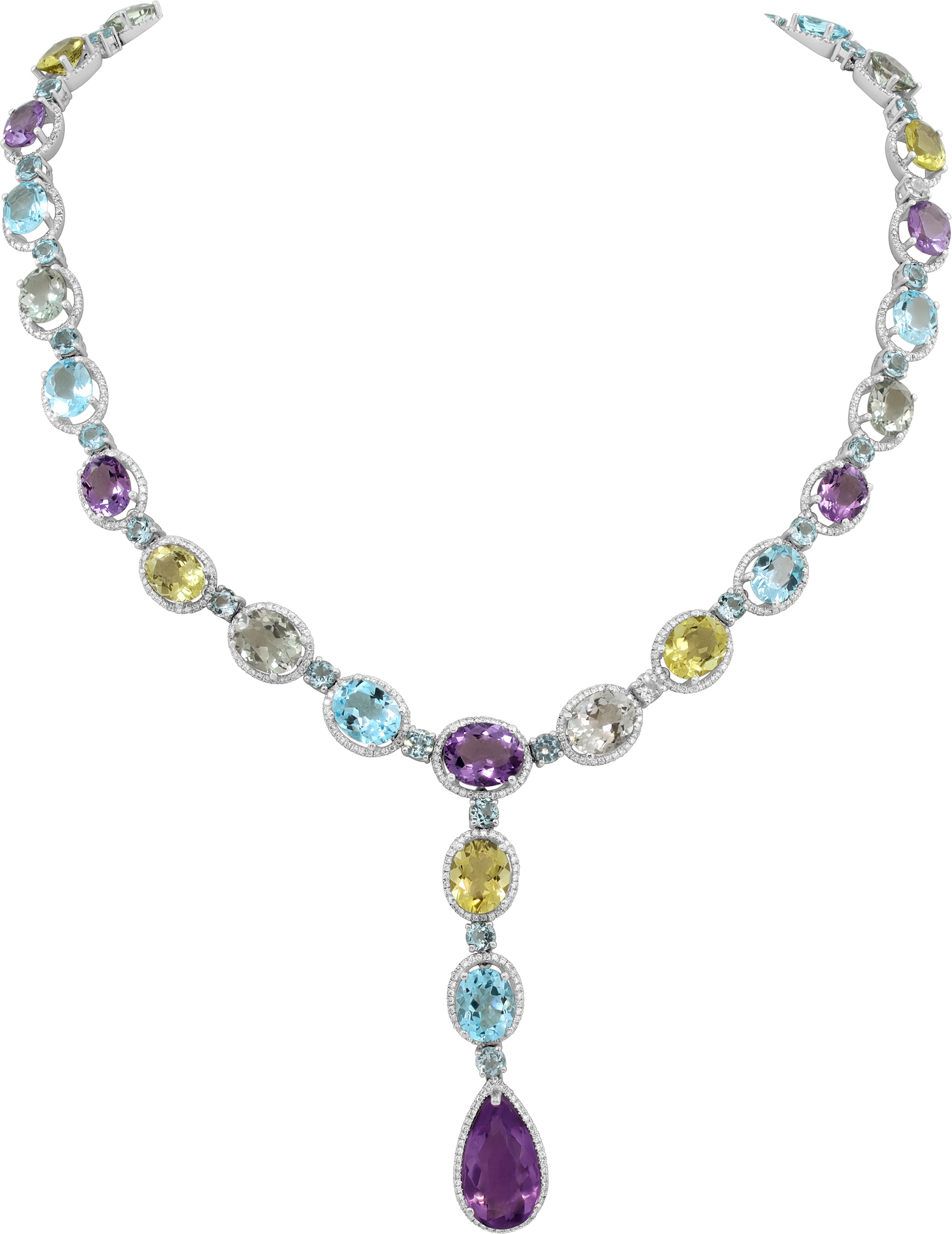 Multi-Gemstone Necklace set in 14k white gold with diamonds