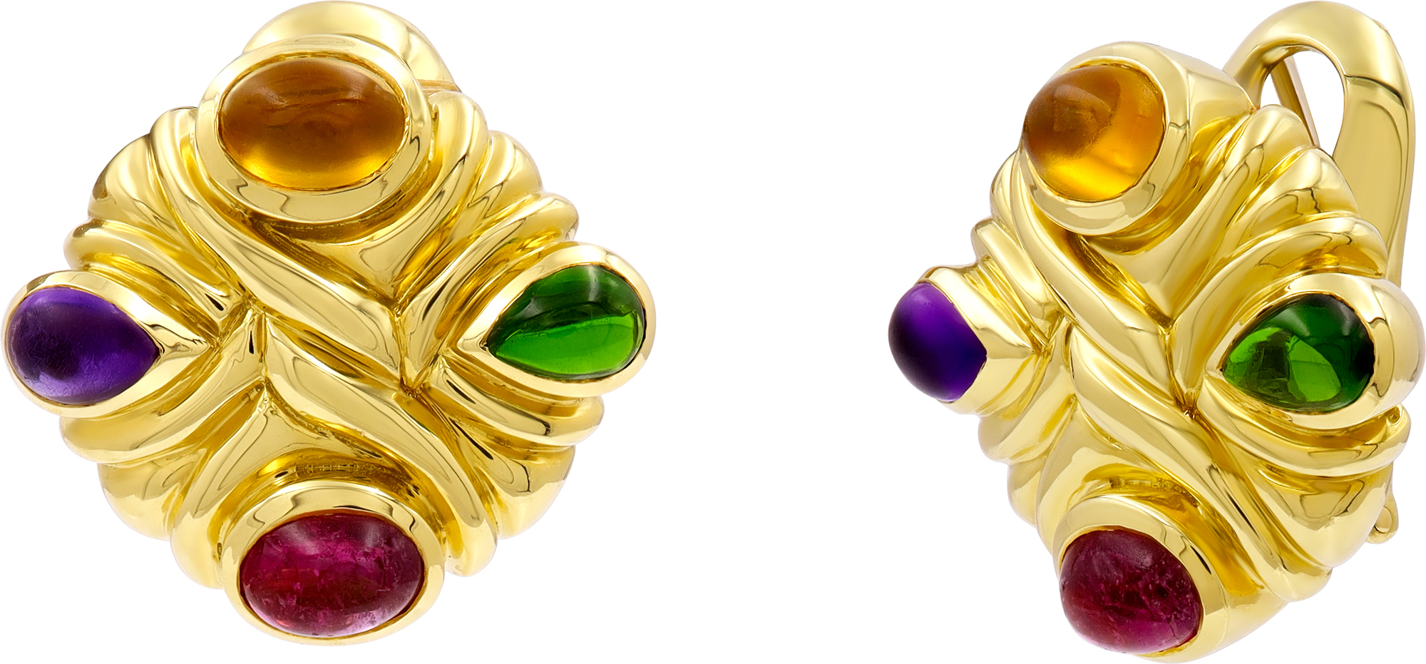Multi-stone Cabochon Colorful Earrings in 18k yellow gold S522256