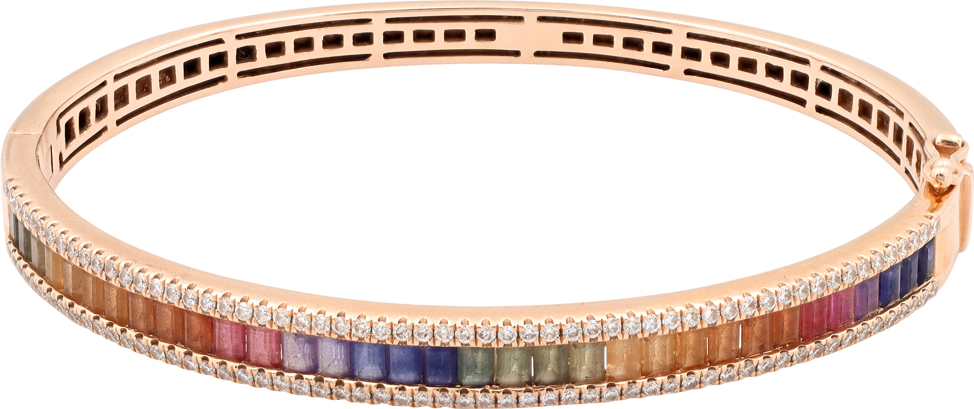 Multicolored Sapphire And Diamond Bangle in 18k Rose Gold