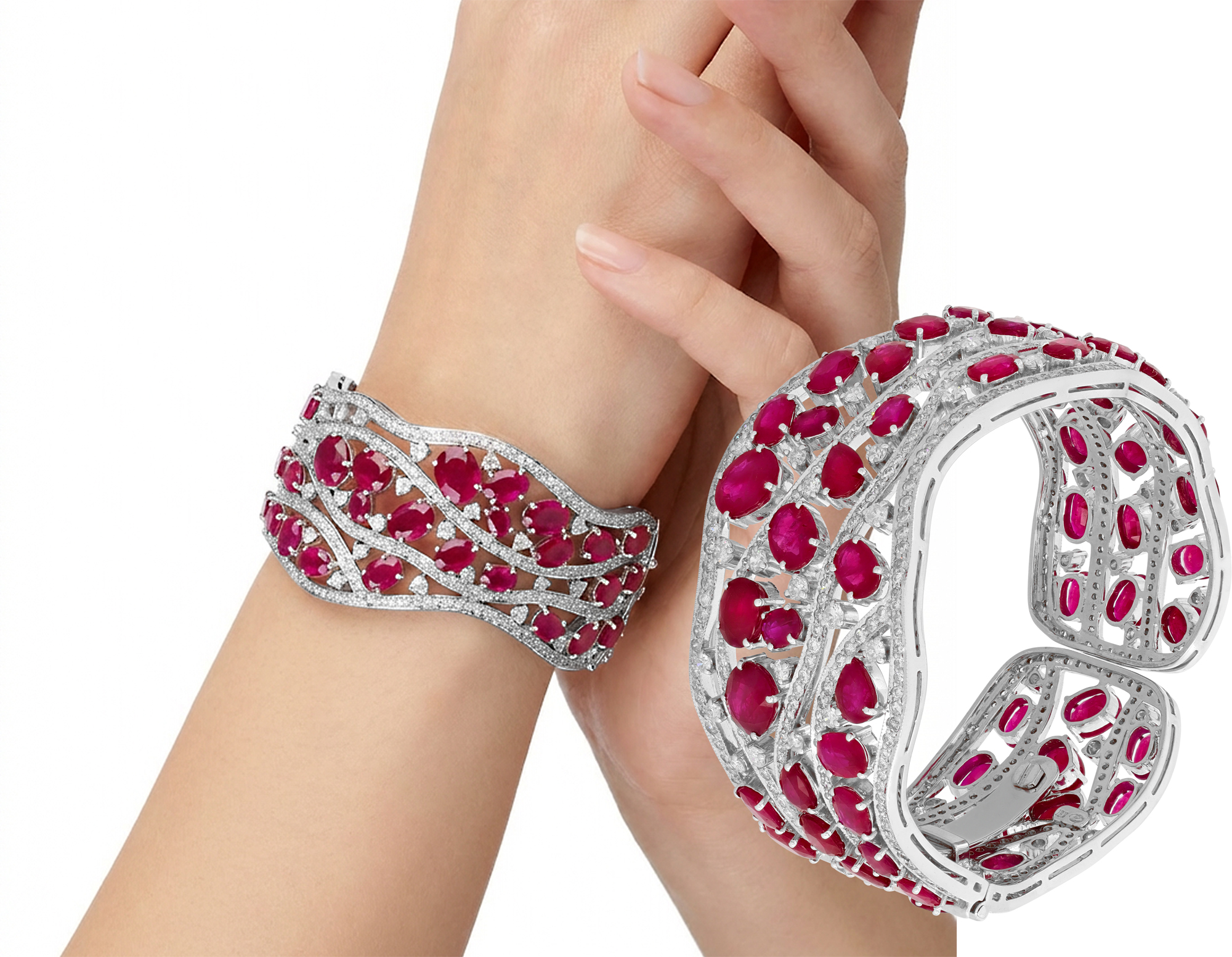 NEW Diamond and Burma Heated Ruby Cuff in 18k white gold S521782