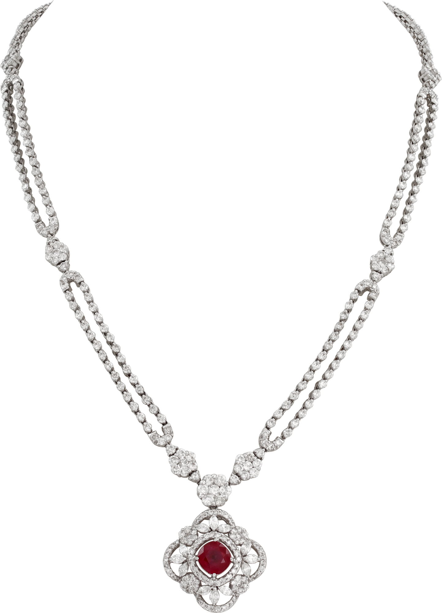 NEW Diamond and Ruby Necklace in 18k white gold S521785