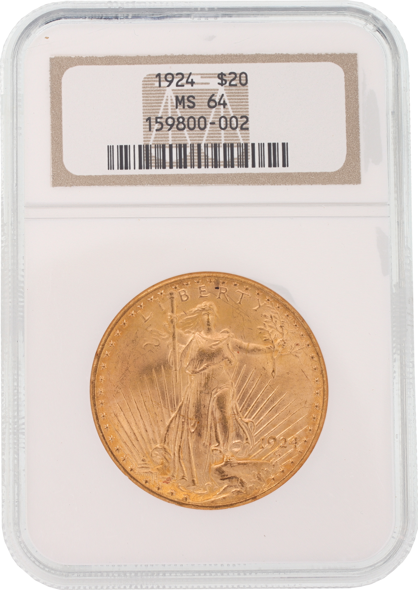 NGC graded and authenticated MS64 1924 $20 U.S. Saint-Gaudens Double Eagle gold coin
