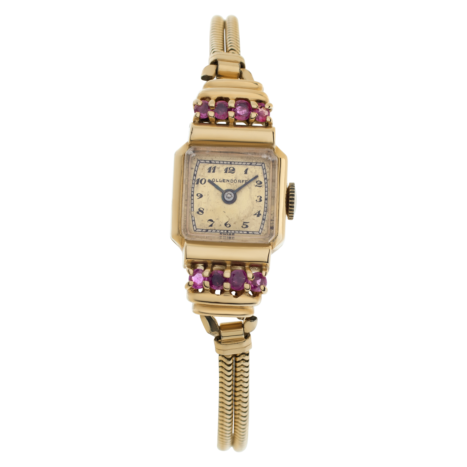Art Deco Ollendorff 14K Solid Gold Diamond Watch Cocktail Wrist watch Swiss RUNS 1940 main image 2