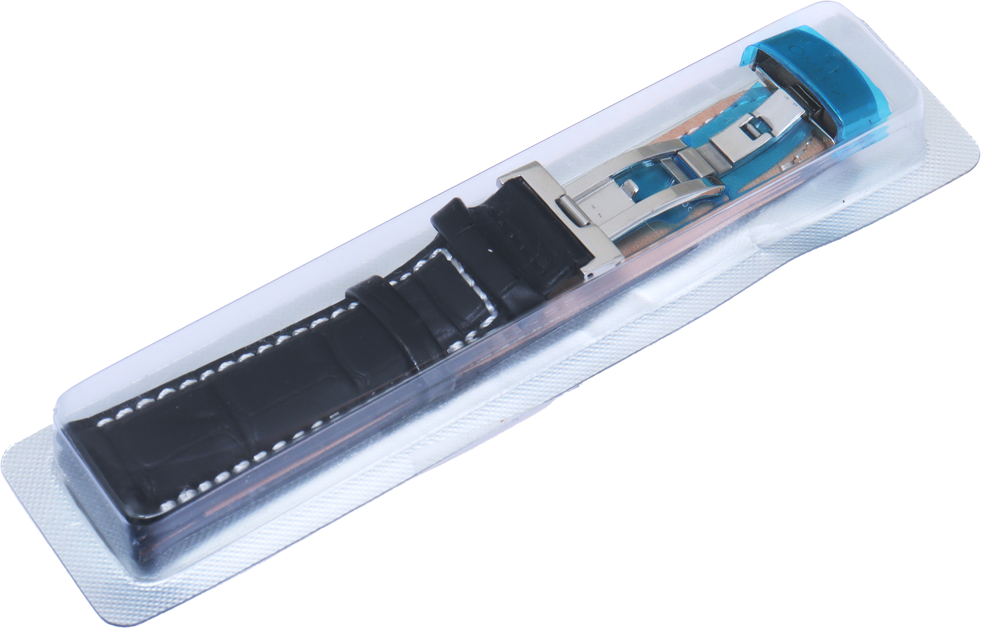 Omega black alligator strap with white stitching (20mm x 18mm)