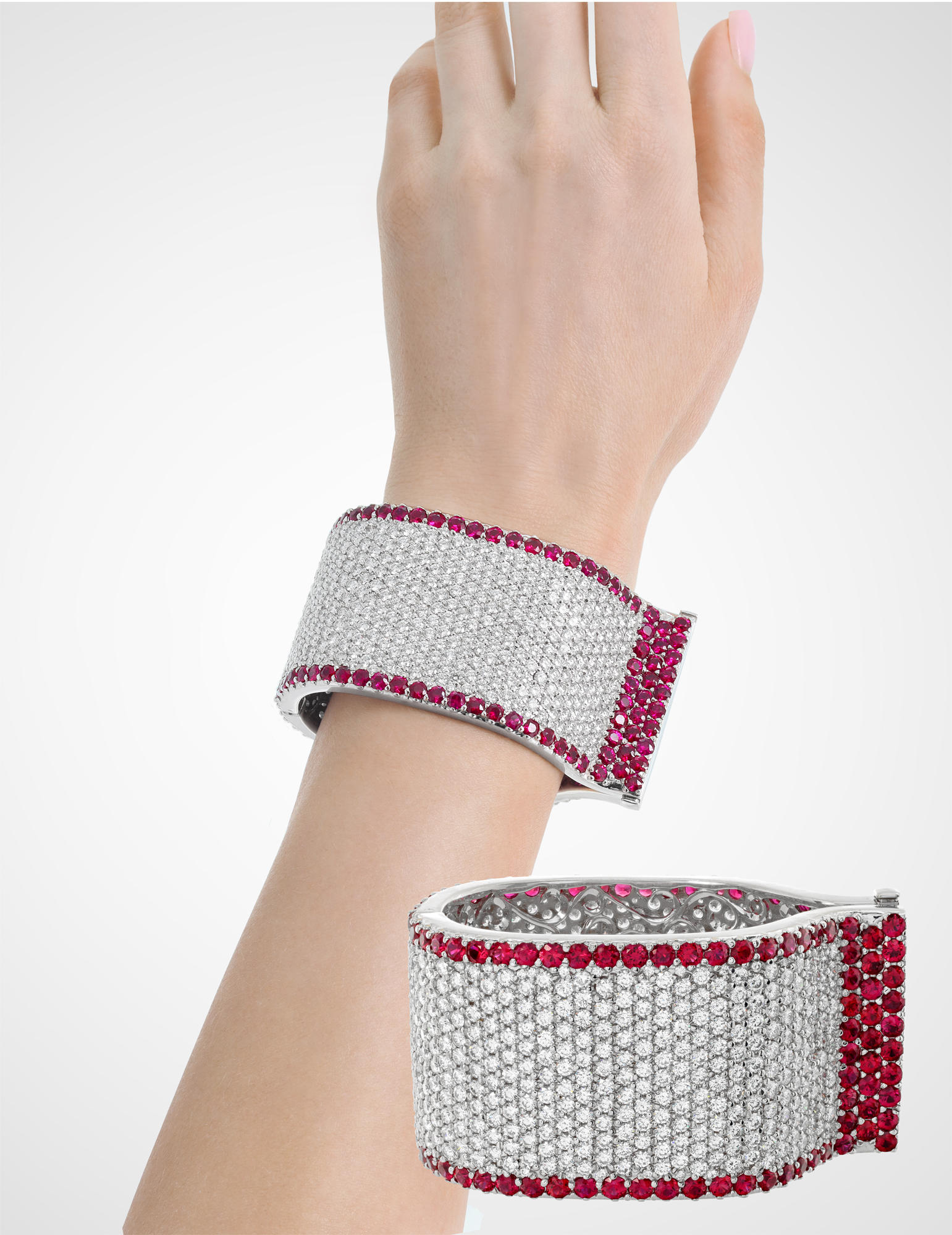 Oscar night spectacular diamonds & rubies cuff bangle bracelet S520673